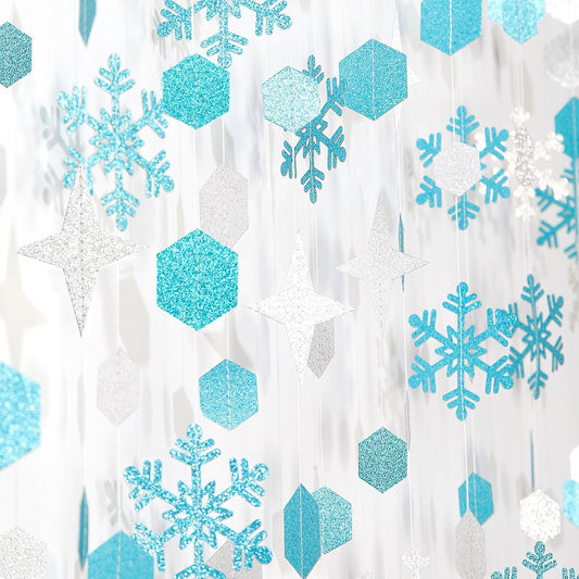 Snowflake-Snow Teal-Silver Christmas Party-Decorations Streamers - 52Ft White Winter Wonderland Frozen Hanging Paper Garland Banner,Birthday Wedding Baby Bridal Shower New Year Supplies Decor Hugtmr