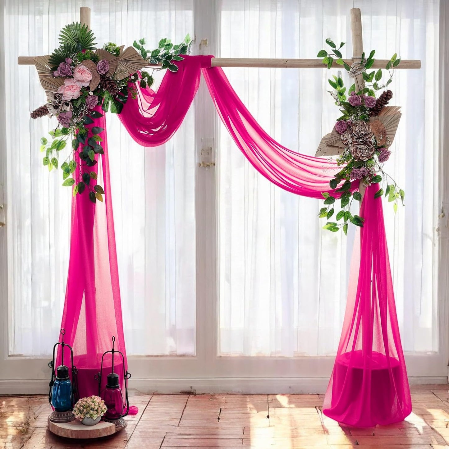 MDS Halloween Chiffon Draping Fabric - 1 Panel, 30" Wide x 40ft Long - Sheer Spooky Arbor & Canopy Drapery for Haunted House Backdrops, Party Ceilings, DIY Costumes & Themed Events - Hot Pink