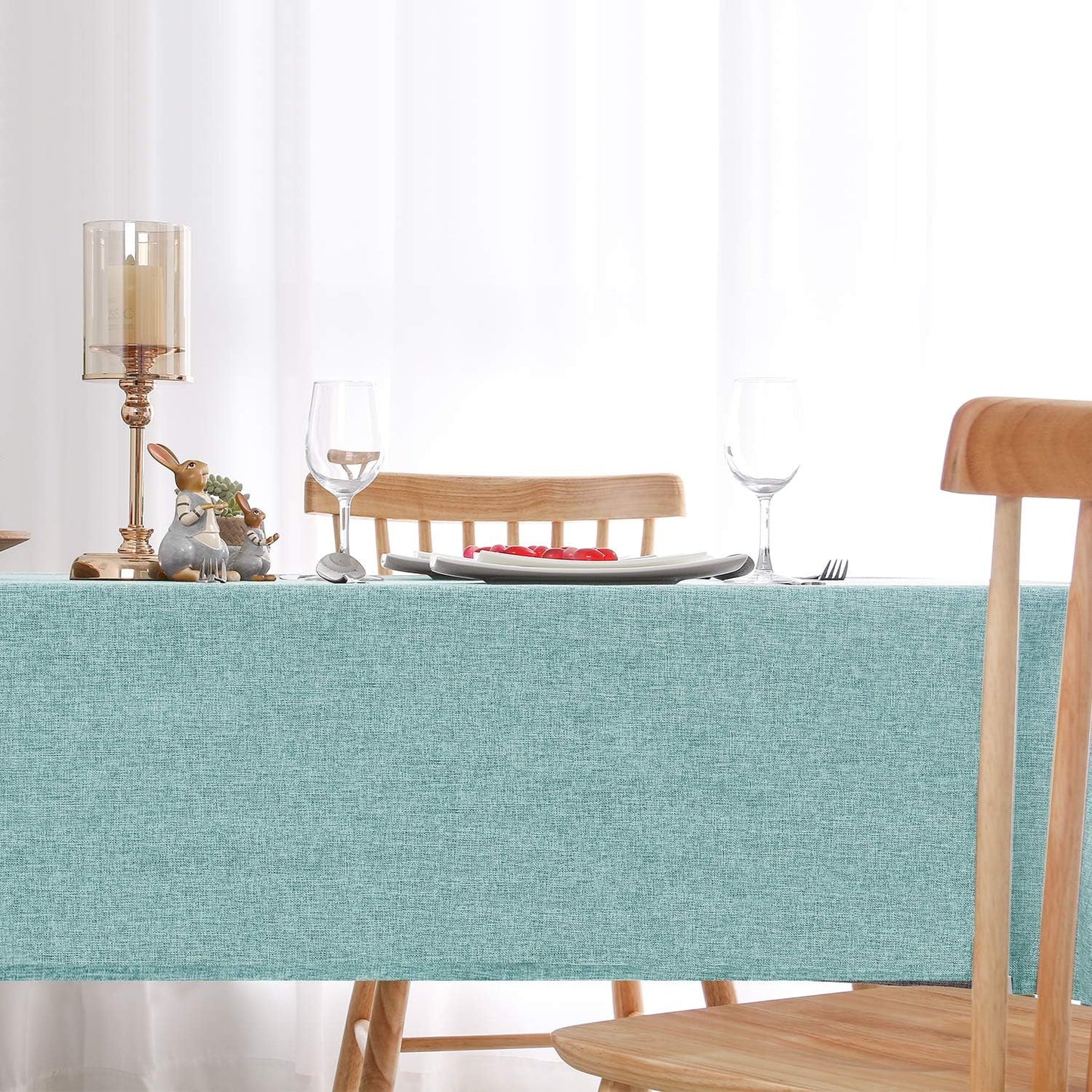 Hiasan 2 Pack Faux Linen Square Tablecloth - Wrinkle and Stain Resistant Washable Table Cloth for Kitchen Dining Room Holiday Table Cover for Party Dinner, Aqua, 30 x 30 Inch