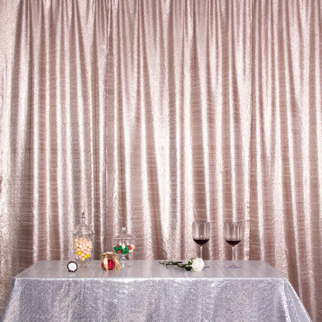 Poise3EHome 8Ft x 8Ft Champagne Sequin Backdrop, Glitter Thick Satin Sequin Background Drapes, Sequence Xmas Thanksgiving Backdrop for Wedding Party Holiday Festival Decor