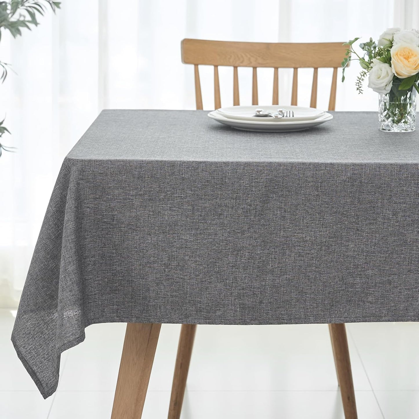 maxmill Rectangular Tablecloth Linen Texture Stain Proof Waterproof Wrinkle Free Spillproof Washable Fabric Table Cloth Farmhouse Tablecloths for Dining Room Party Holiday, 60 x 140 Inch, Dark Grey