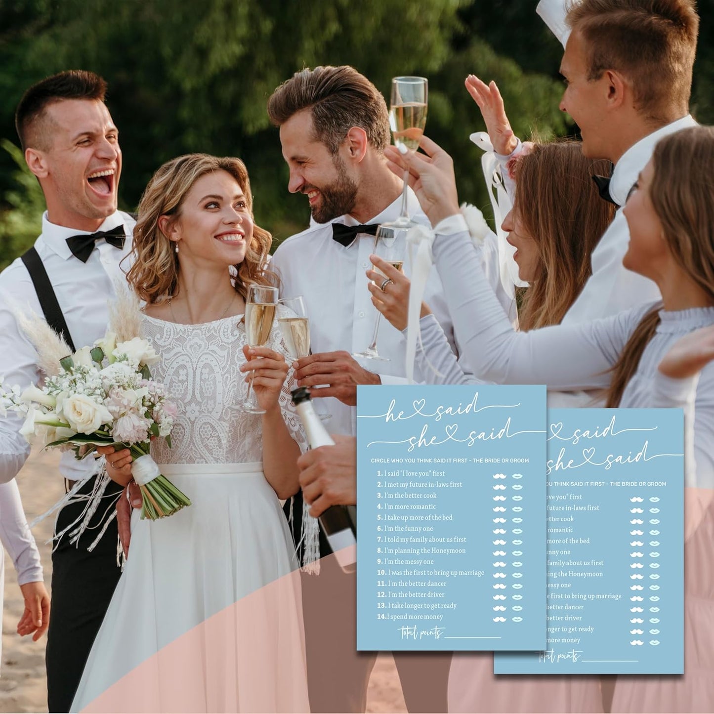 Minimalist Bridal Shower Games, Light Blue He Said She Said Game, 30 Wedding Bachelorette Engagement Party Decorations Supplies Favors - A08