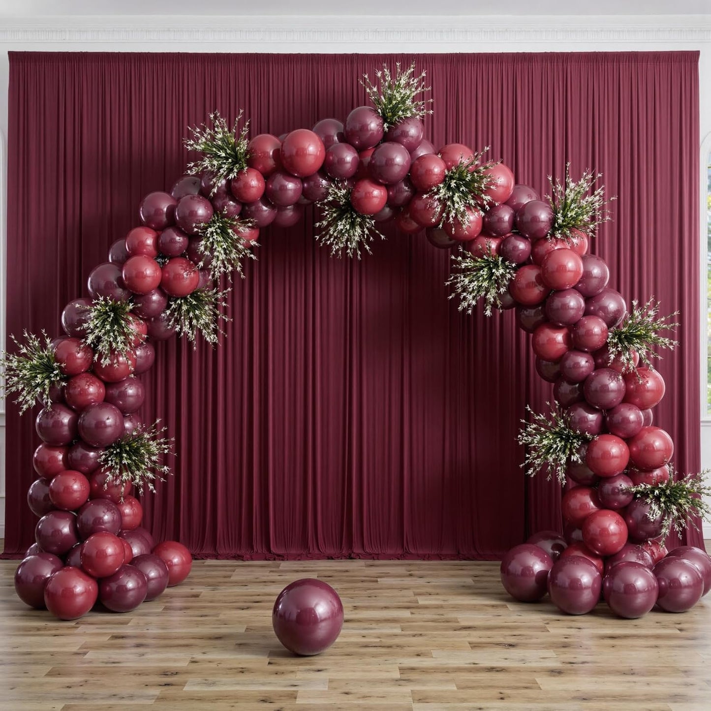 30 ft x 10 ft Wrinkle Free Maroon Backdrop Curtain for Parties, Polyester Burgundy Photo Backdrop Drapes 6 Panels 5x10ft for Baby Shower Wedding Birthday Party Engagement Ceremony Decoration