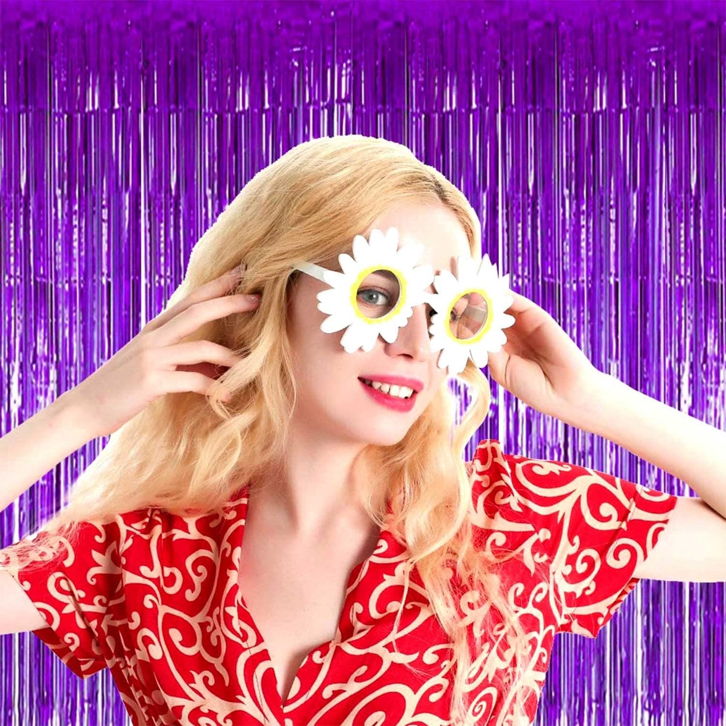 4 Pack Purple Foil Fringe Curtain Backdrop, 3.28Ft x 8.2Ft Metallic Tinsel Foil Fringe Streamer for Party, Photo Booth Props, Birthday, 2022 Graduation Decoration Party Supplies