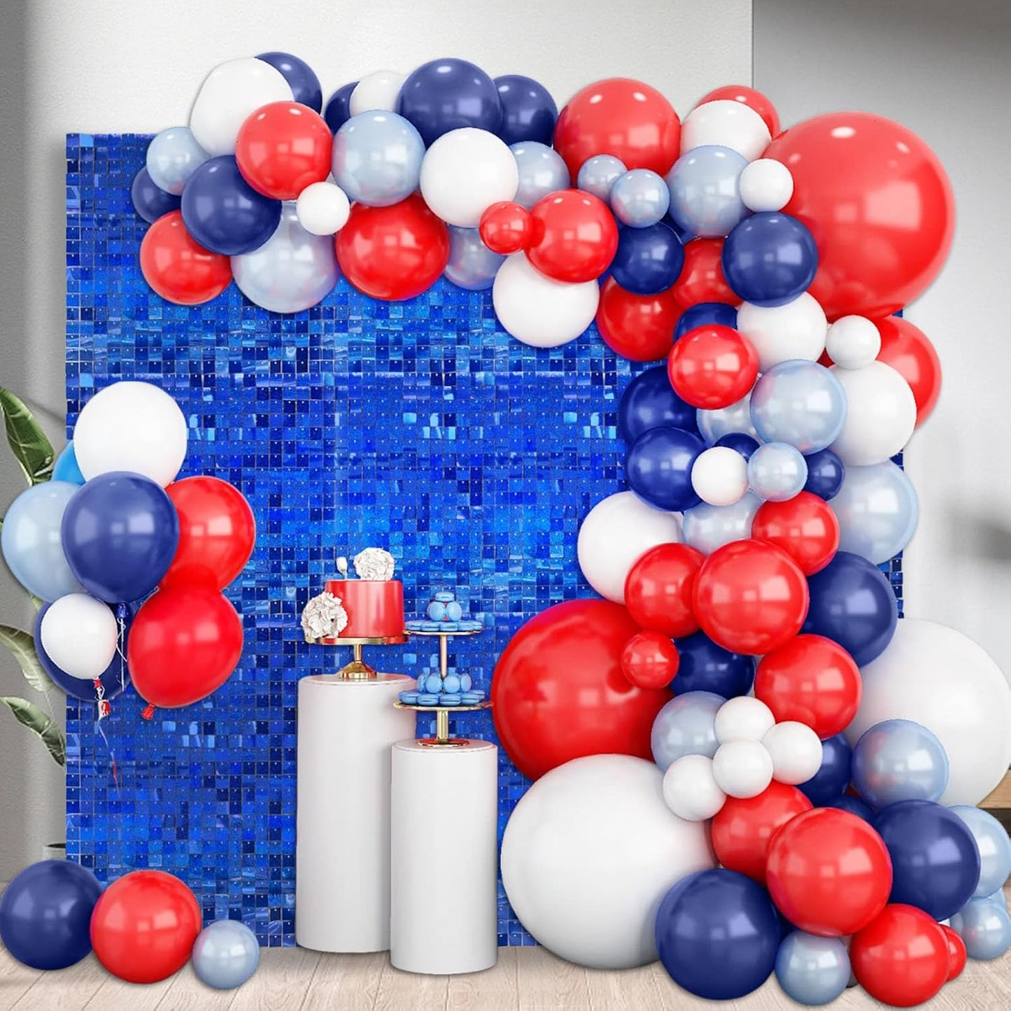 24PCS Royal Blue Shimmer Wall Backdrop, Laser Square Sequin Photo Backdrops Panel, Glitter Wall Background for Birthdays, Weddings, Christmas, Engagements, Disco Bachelorette Party Decor (4FTx6FT)