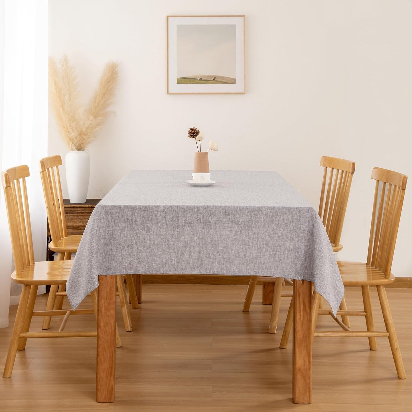 Hiasan 2 Pack Faux Linen Rectangle Tablecloth - Wrinkle and Stain Resistant Washable Table Cloth for Kitchen Dining Room Holiday Table Cover for Party Dinner, Stone, 90 x 156 Inch