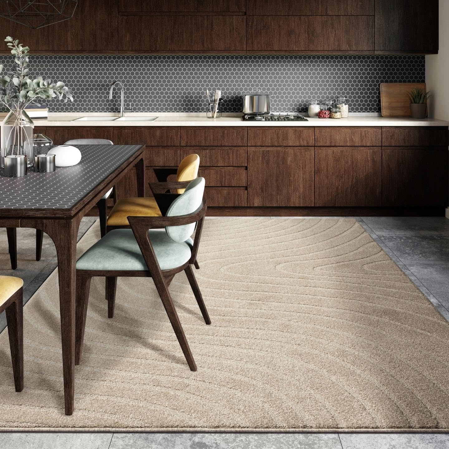 LUXE WEAVERS Modern Geometric Wave Beige 4x6 Area Rug