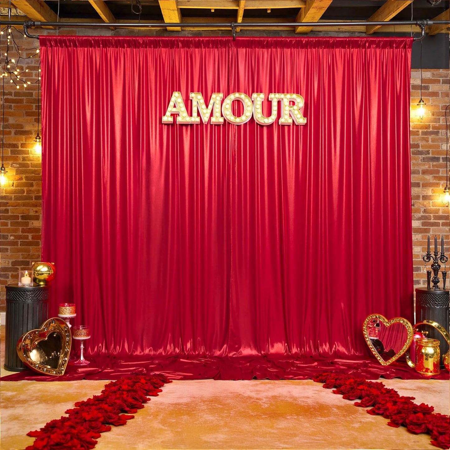 gogoparti 20x10FT Red Sequin Backdrop Curtain - 4 Panels of 5x10FT Wrinkle-Free Glitter Drapes for Photography, Birthdays, Weddings & Graduations