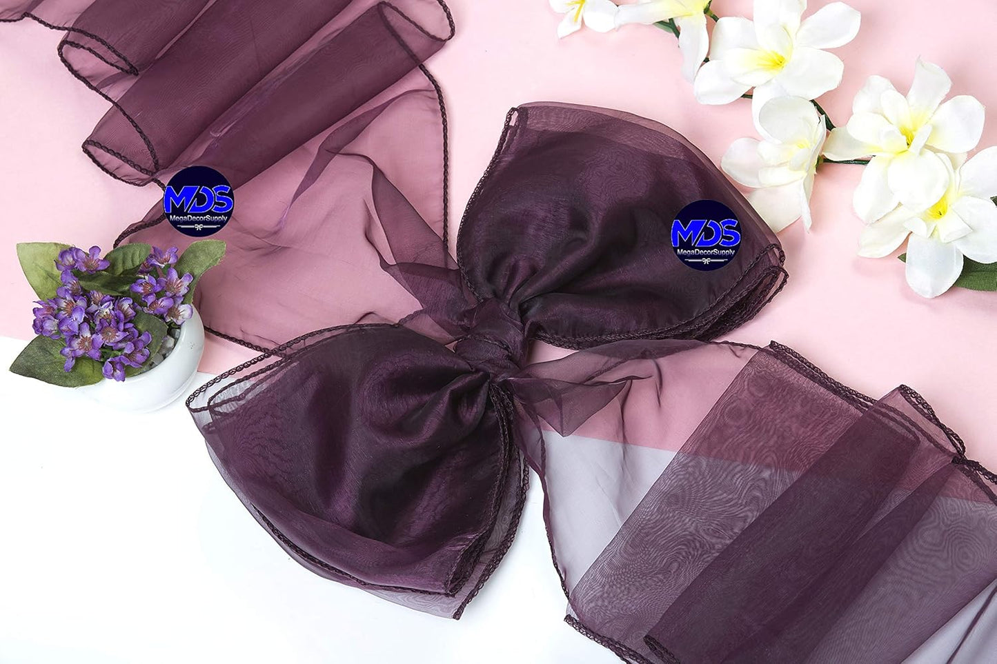MDS Pack of 150 PCS Organza Chair Sashes Wider Dining Chair Bows Ribbon Tie Back for Wedding Party Birthday Bridal Shower Reception Event Banquet Home Chair Cover Decoration - Plum