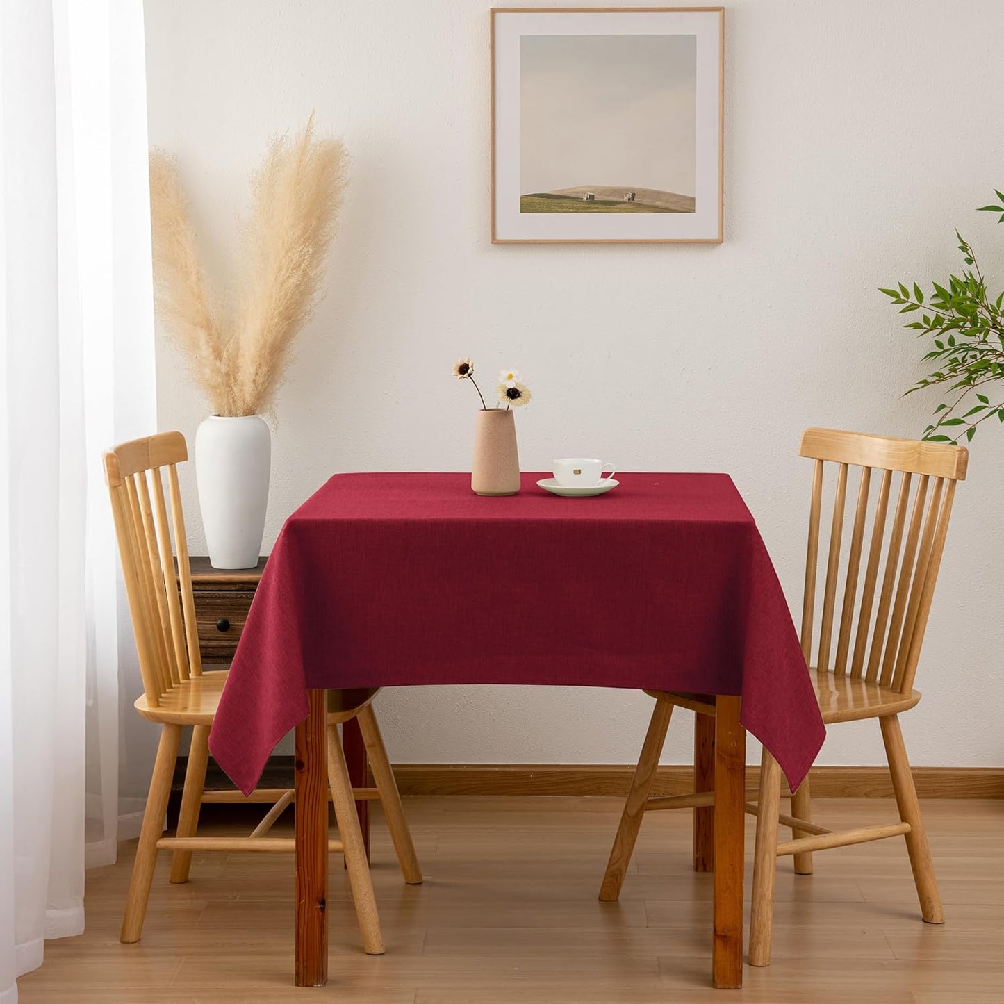 Hiasan Faux Linen Square Tablecloth - Wrinkle and Stain Resistant Washable Table Cloth for Kitchen Dining Room Holiday Table Cover for Dinner, Red, 60 x 60 Inch