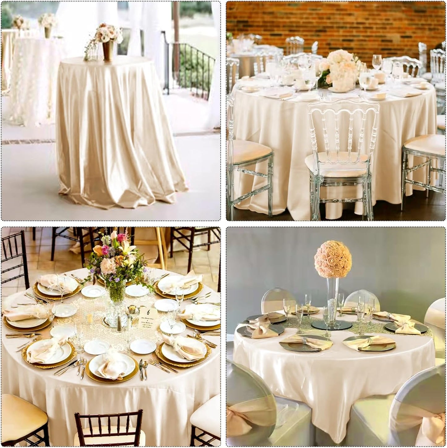 12 Pack 108 Inch Champagne Satin Tablecloth - Premium Bright Silky Round Tablecloth Overlay Smooth Fabric Table Cover, Table Decoration for Wedding Party Banquet Events Restaurant Kitchen Dining