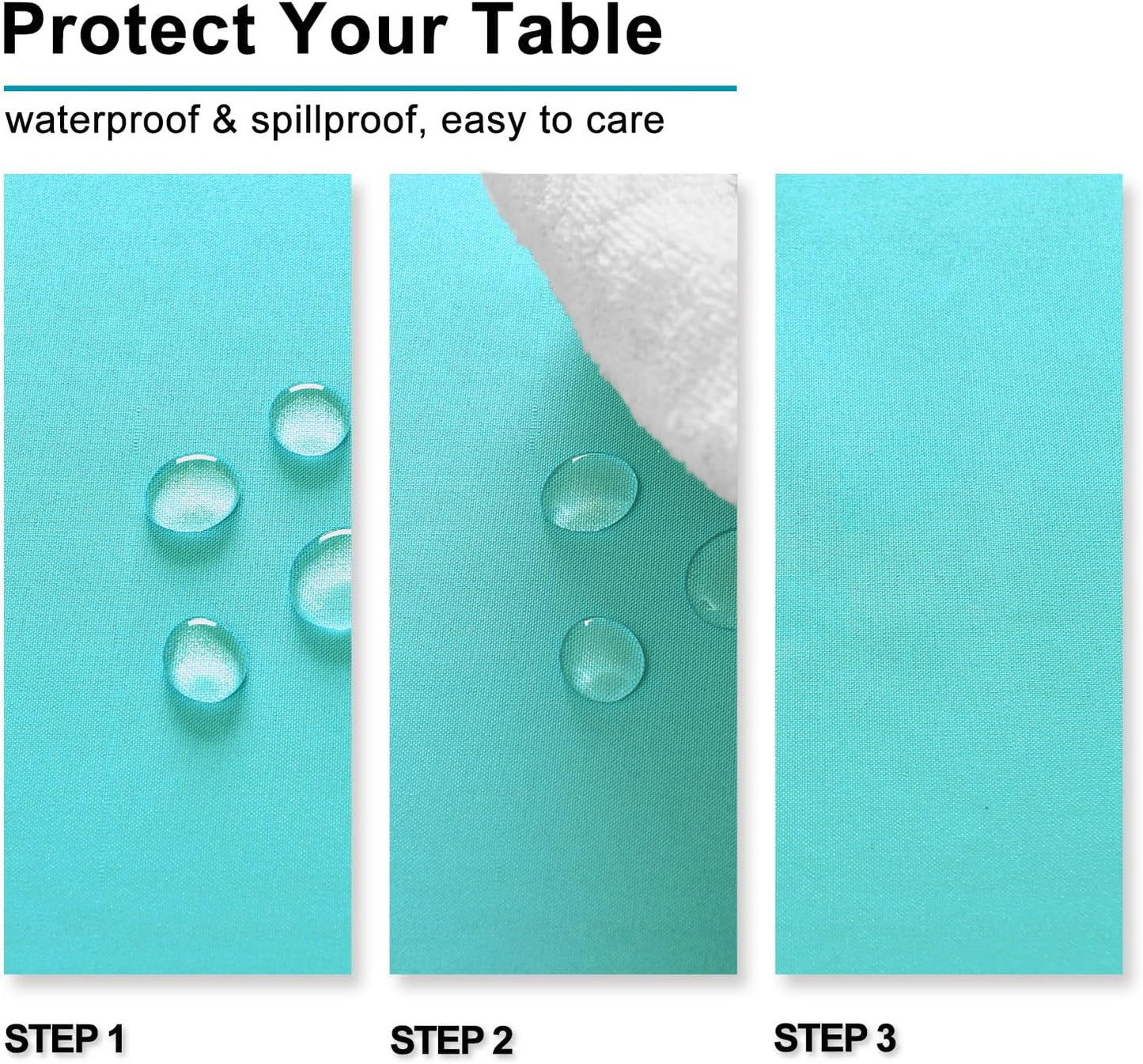 Hiasan 2 Pieces Solid Rectangle Tablecloth - Waterproof and Spillproof Washable Polyester Fabric Table Cloth for Kitchen and Dining Room, Aqua, 54 x 120 Inch