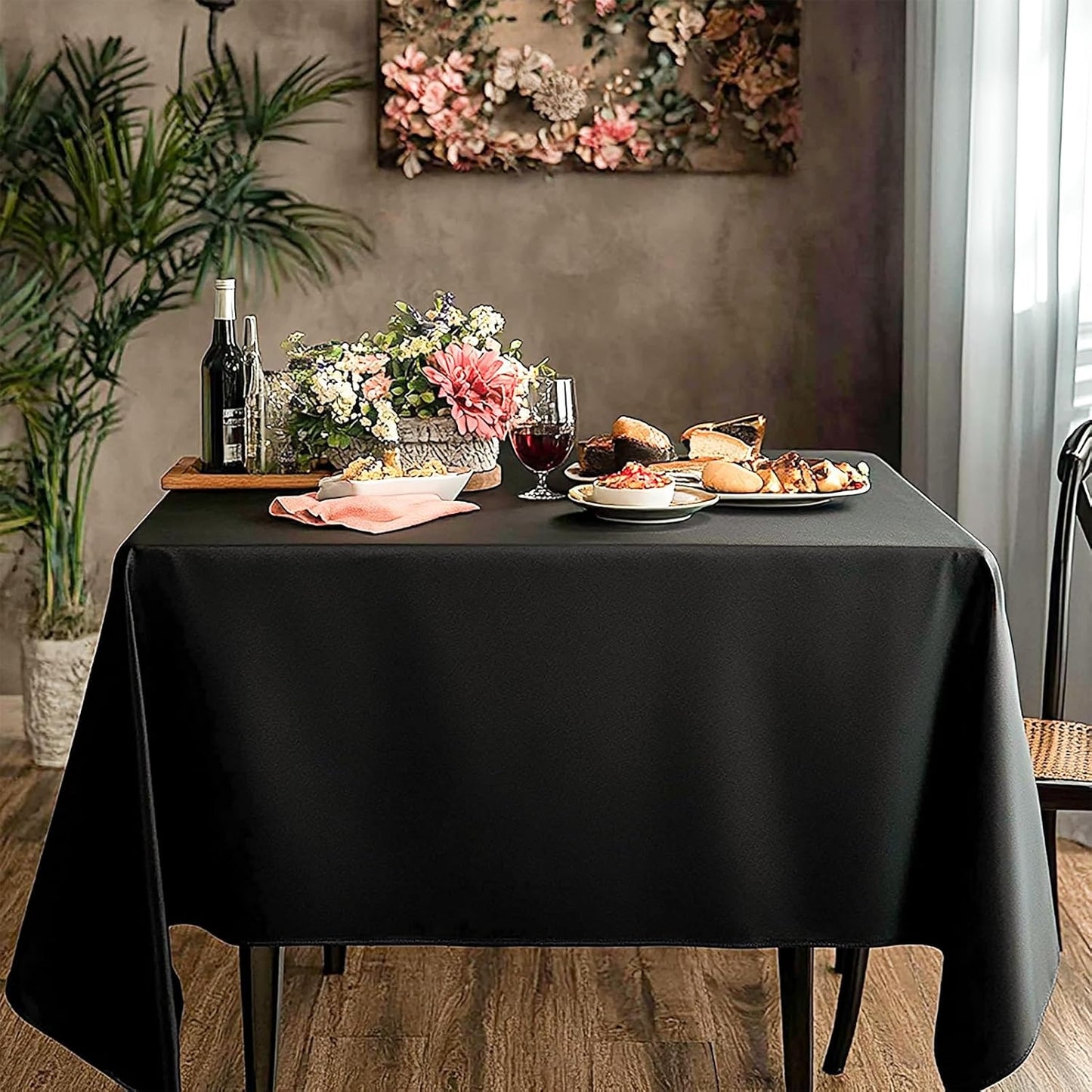 Square Tablecloth 52 x 52 Inch Black 10 Pack Tablecloths Stain-Wrinkle Resistant Washable Polyester Table Cloths for Holiday, Buffet Parties,and Wedding