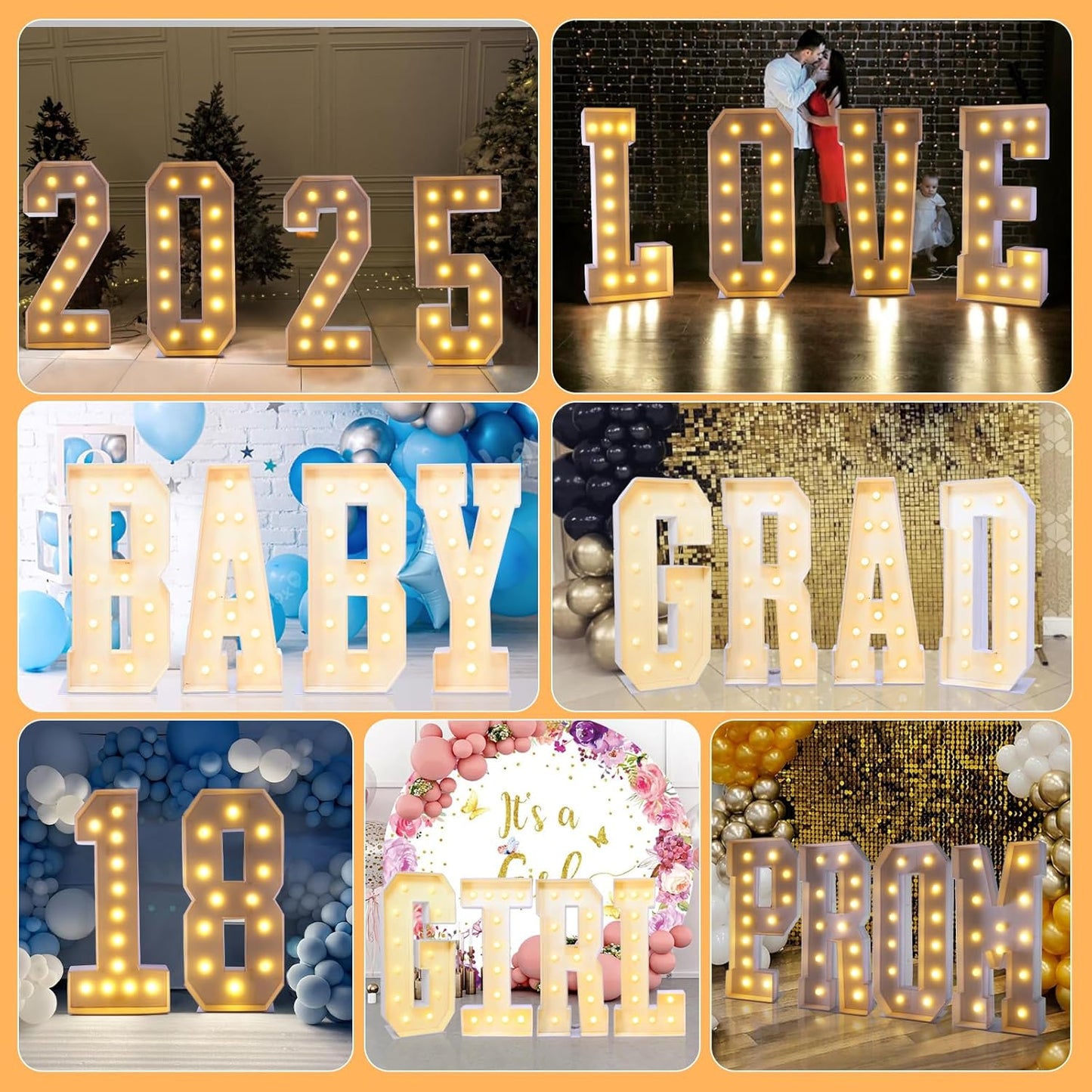 4ft Marquee Letters O, Large Light Up Letters, Will You Marry Me Sign, 4 Feet Tall for Party Decorations, Wedding Decor, Marry Me Decorations