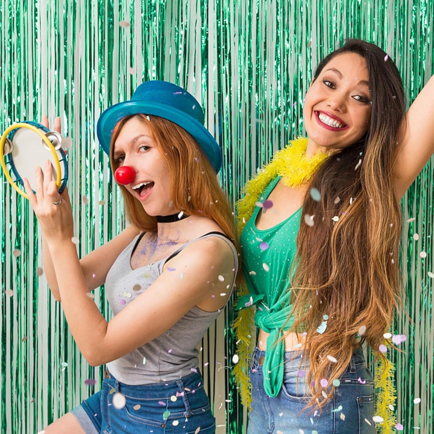 20 Pack Foil Curtain Backdrop Green Metallic Tinsel Foil Fringe Curtains Photo Booth Props for Birthday Wedding Engagement Baby Shower Bachelorette Christmas Holiday Celebration Party Decorations