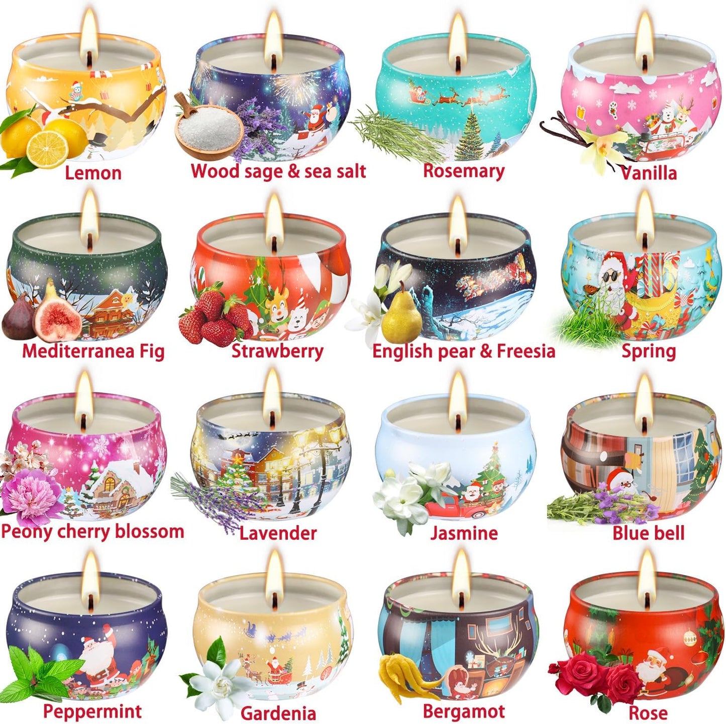 16Pack Christmas Candles Gift Set, Long Lasting Burning Natural Soy Wax 2.5oz Scented Candles with Essential Oils for Home Scented,
