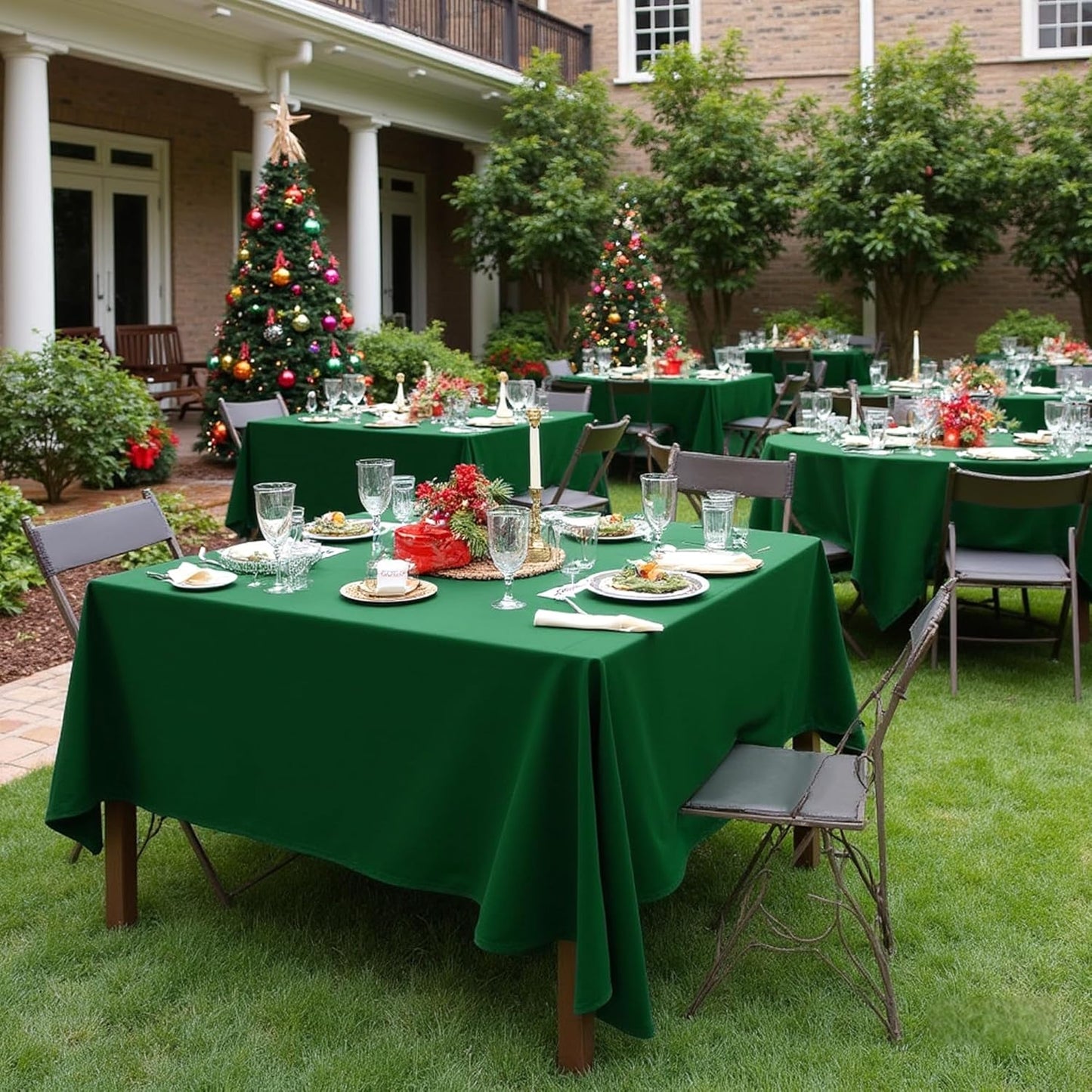 sancua Square Tablecloths 85x85 Inch Hunter Green, 2 Pack - Fabric Table Cloth for Square or Round Tables, Washable Polyester Table Cover for Christmas Dinner, Holiday Party, Display Tables