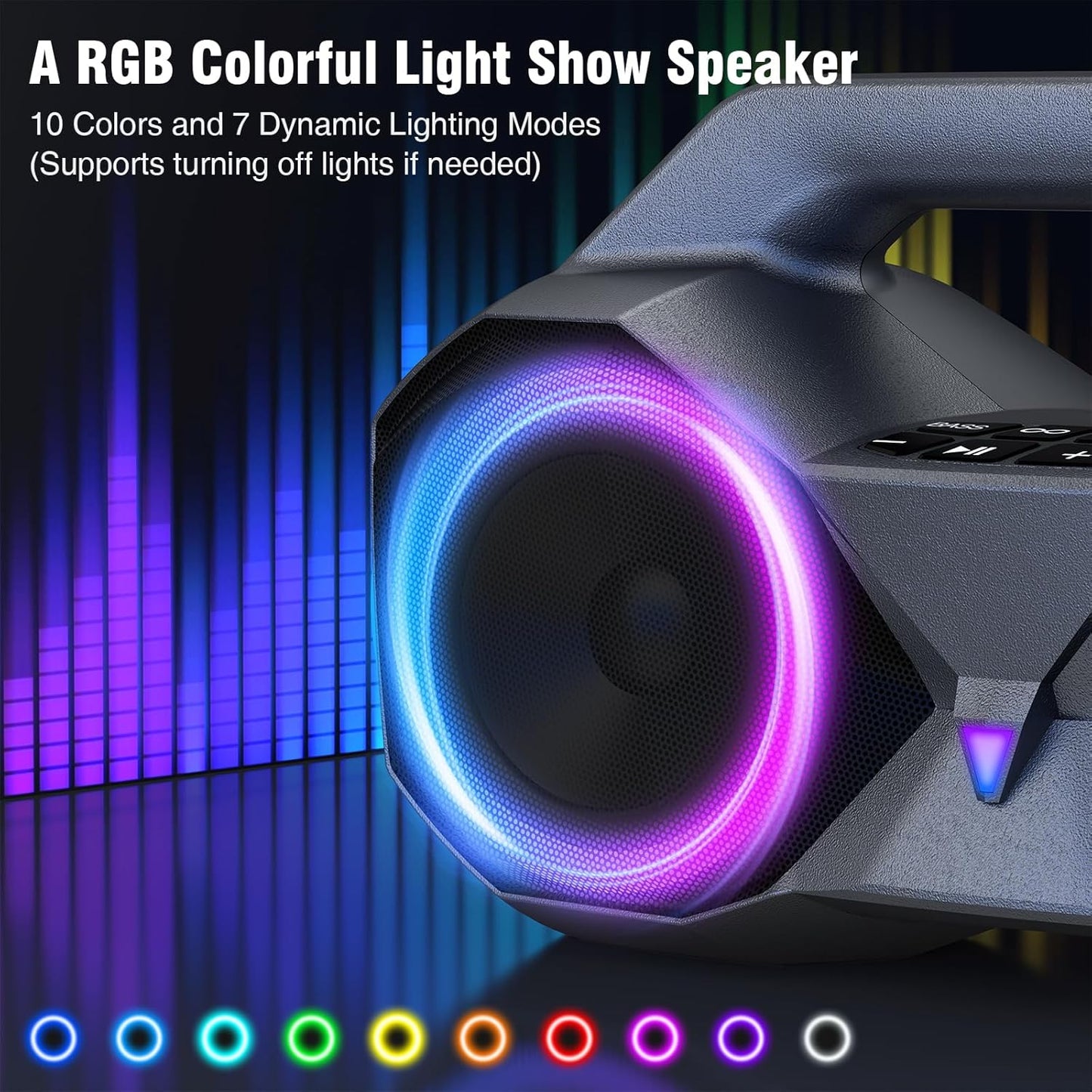 KMAG Bluetooth Speaker Wireless, 80W Loud Speaker with Deeper Bass, IPX7 Waterproof, 20H Playtime, Cool Lights, TWS, Portable Speaker for Home, Outdoor, Workshop, Party, Gift for All(Gray)