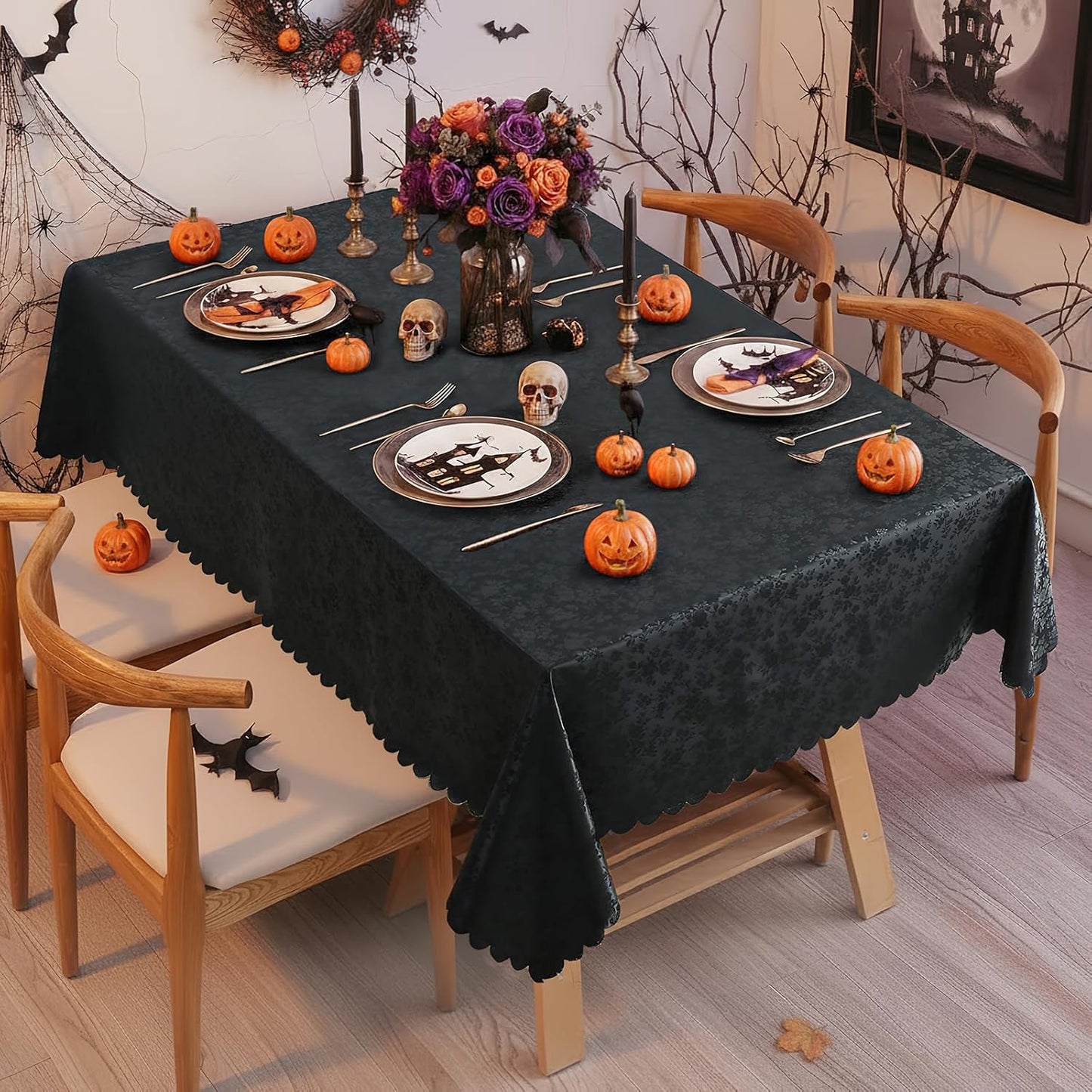 Smiry Rectangle Table Cloth, Waterproof Heavy Duty Vinyl Tablecloths, Wipeable Washable Table Cover for Kitchen and Dining Room (Black, 60" X 120")