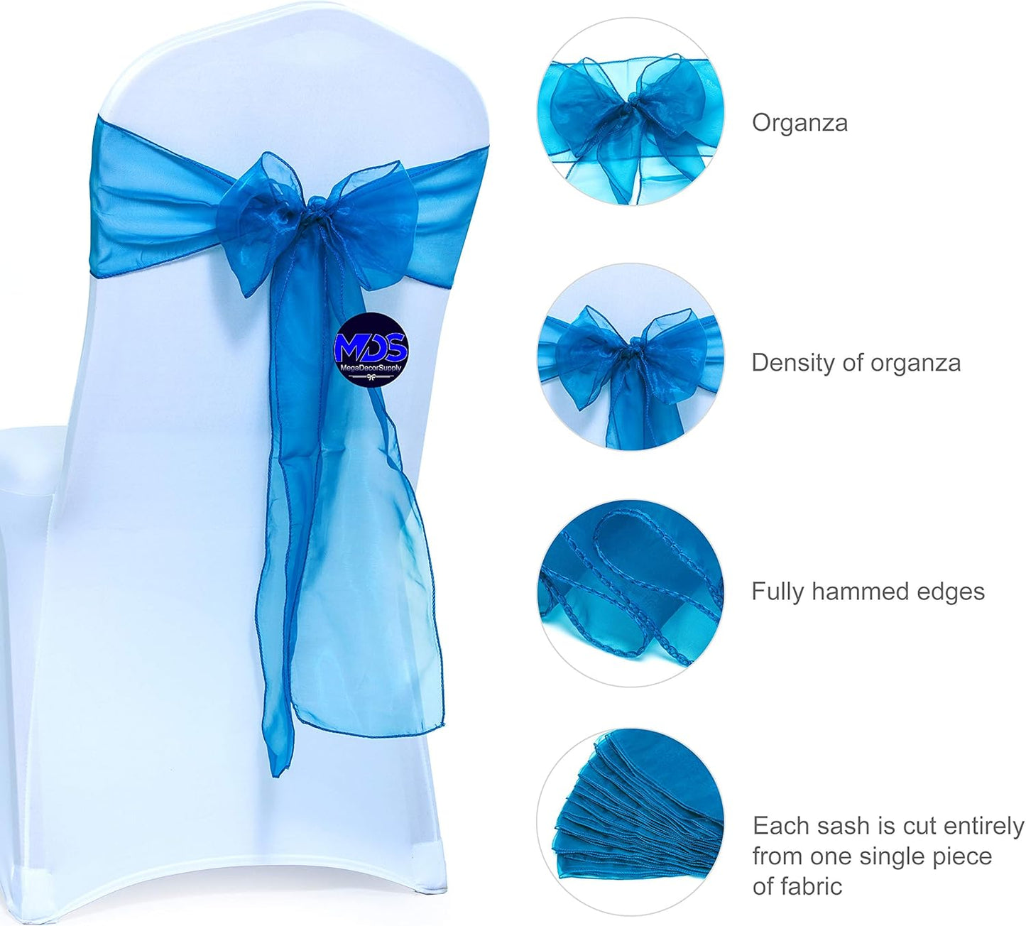 MDS Pack of 25 PCS Organza Chair Sashes Wider Dining Chair Bows Ribbon Tie Back for Wedding Party Birthday Bridal Shower Reception Event Banquet Home Chair Cover Decoration - Dark Teal