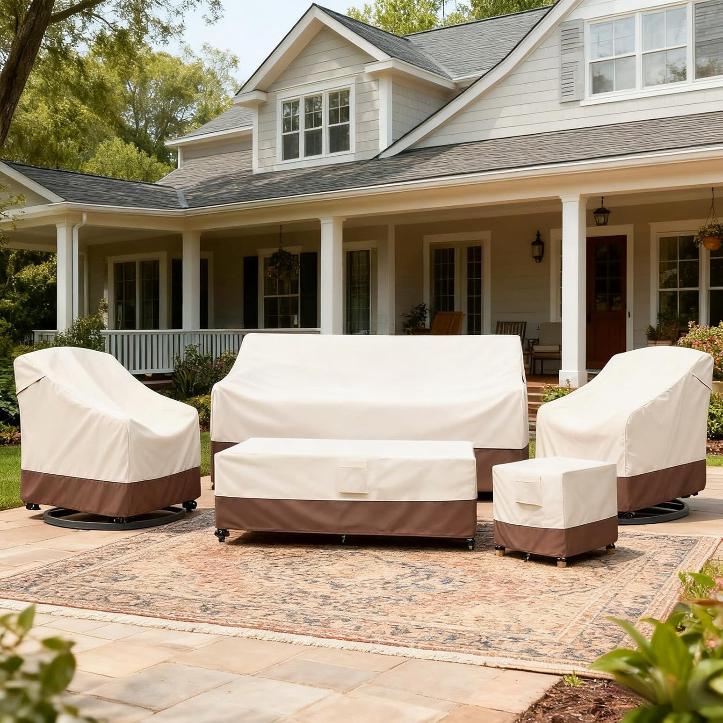 Outdoor Swivel Chair Cover 2 Pack,Outdoor Furniture Patio Chair Covers Waterproof Clearance,(35"W x 37"D x 38.5"H) Outdoor Lawn Patio Furniture Covers,Beige & Brown