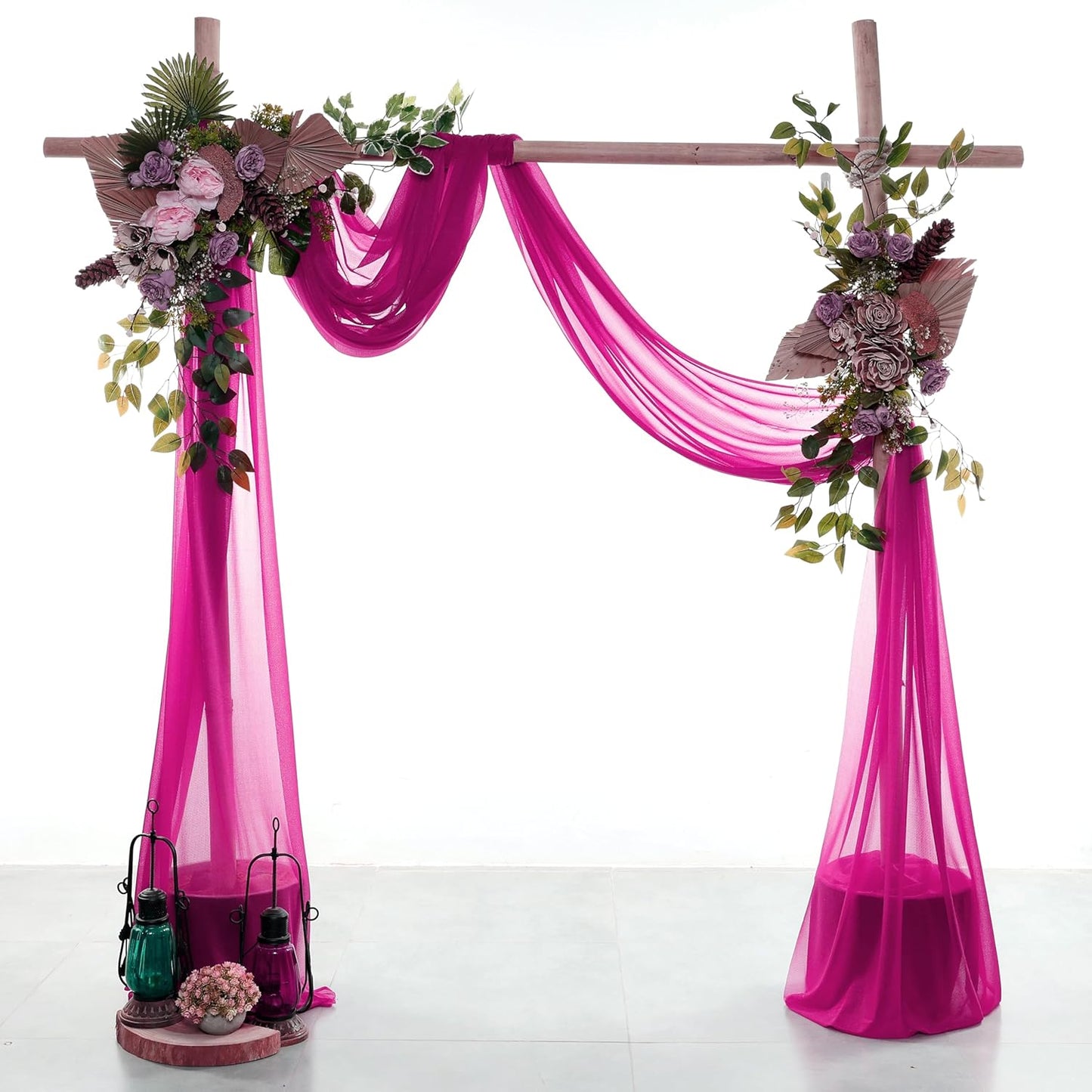VDS Pack of 2 Panel (30 Inch X 50 Feet) Wedding Arch Draping Fabric Sheer Chiffon Fabric Drapery for Wedding Ceremony Reception Swag Backdrop Canopy Chuppah ARBO Altars Decoration (Magenta)
