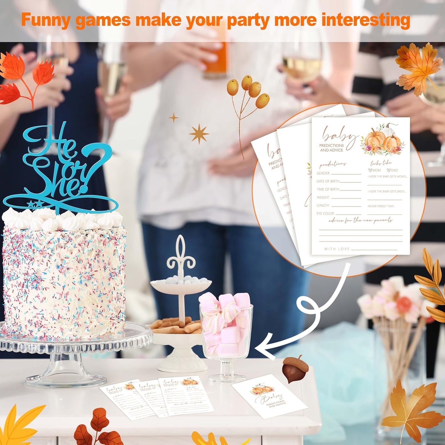 Baby Shower Games, Thanksgiving Baby Predictions and Advice Cards, 25 Sets Baby Gender Reveal Party Decorations Supplies Favors - E02