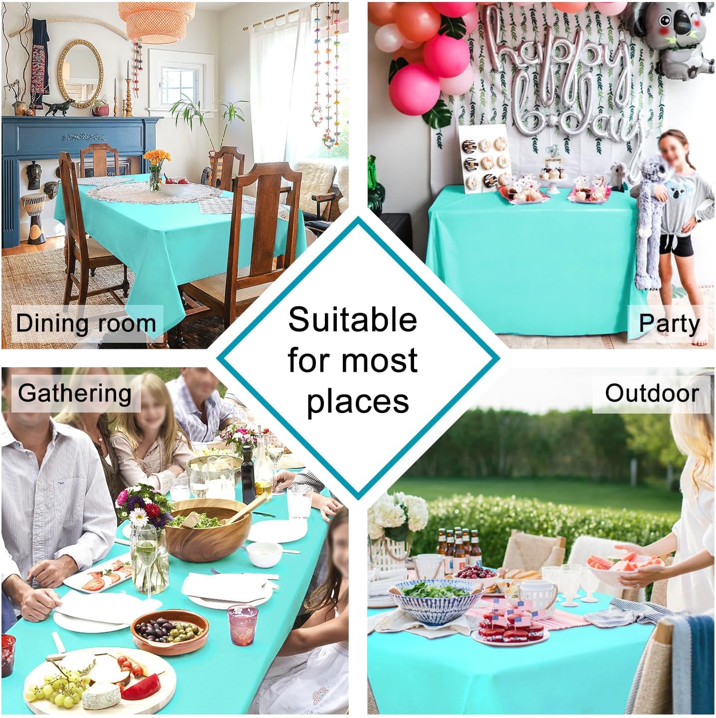 Hiasan Light Blue Tablecloth Square - Waterproof and Wrinklr Resistant Washable Polyester Fabric Table Cloth for Dining Room and Outdoor Use, 30 x 30 Inch