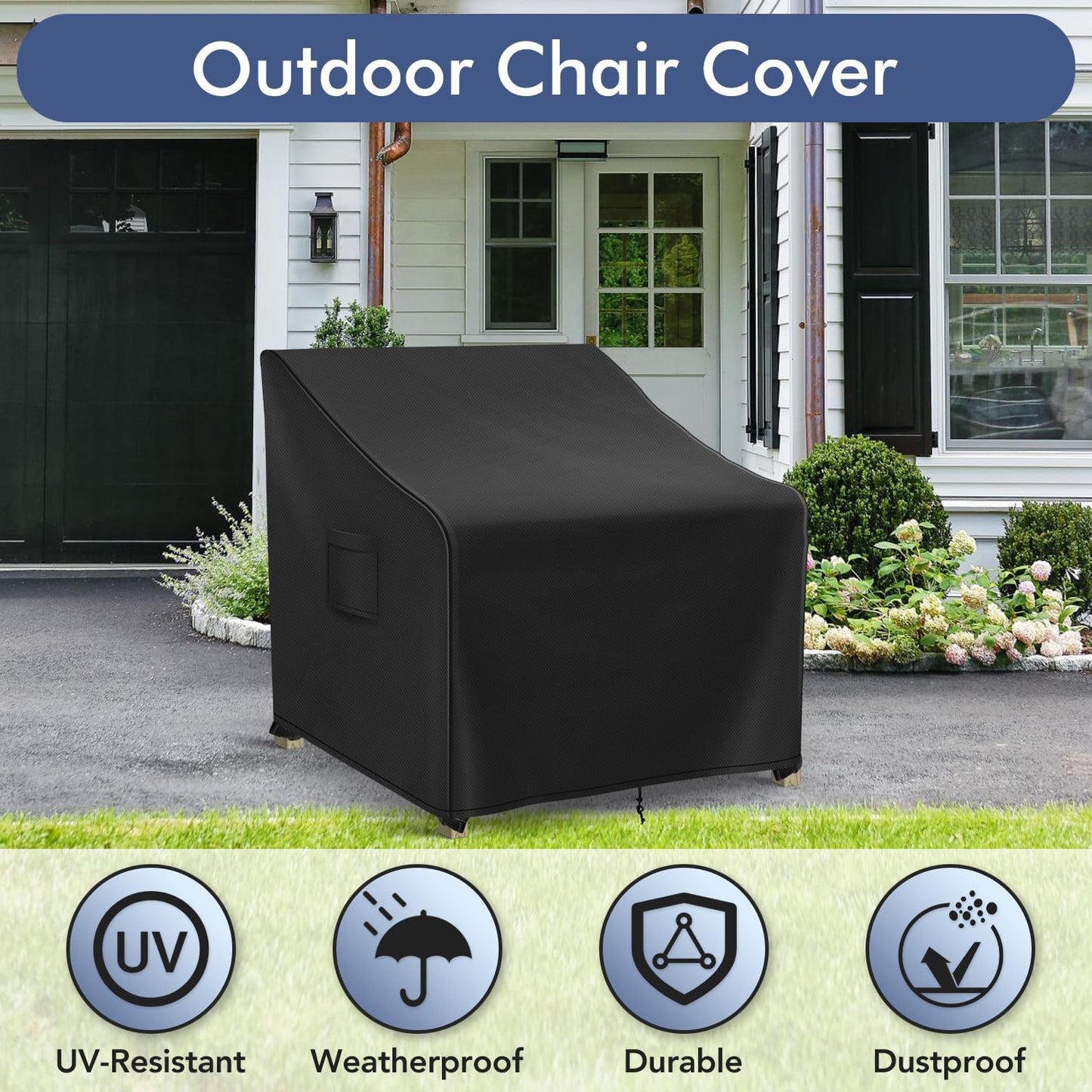 Patio Furniture Covers Waterproof for Chairs, Lawn Outdoor Chair Covers 2 Pack, Patio Chair Covers for Outdoor Furniture Fits up to 33W x 34D x 31H inches, Black