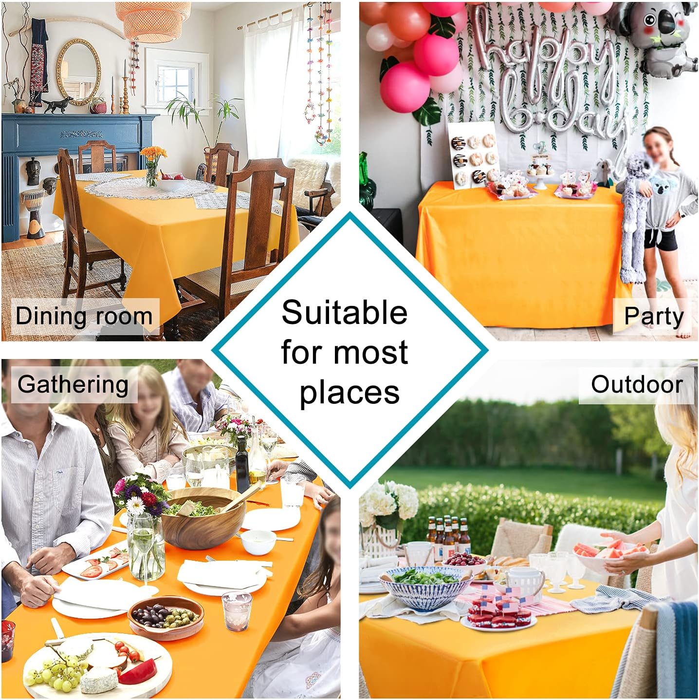 Hiasan Orange Yellow Rectangle Tablecloth - Waterproof Washable Fabric Table Cloth for Dining Party and Outdoor Use, 54 x 108 Inch