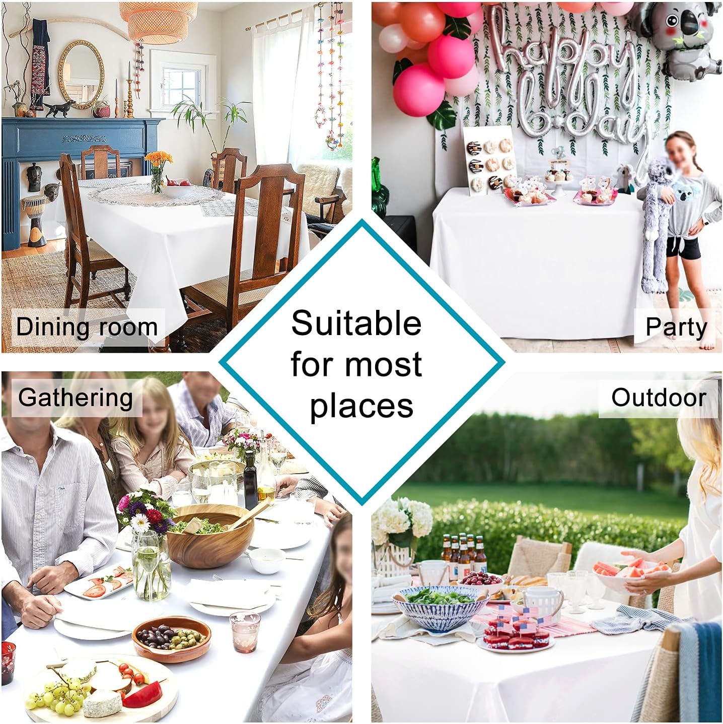 Hiasan 2 Pieces White Rectangle Tablecloth - Waterproof and Spillproof Restaurant Washable Polyester Table Cloth for Dining Room, 70 x 90 Inch