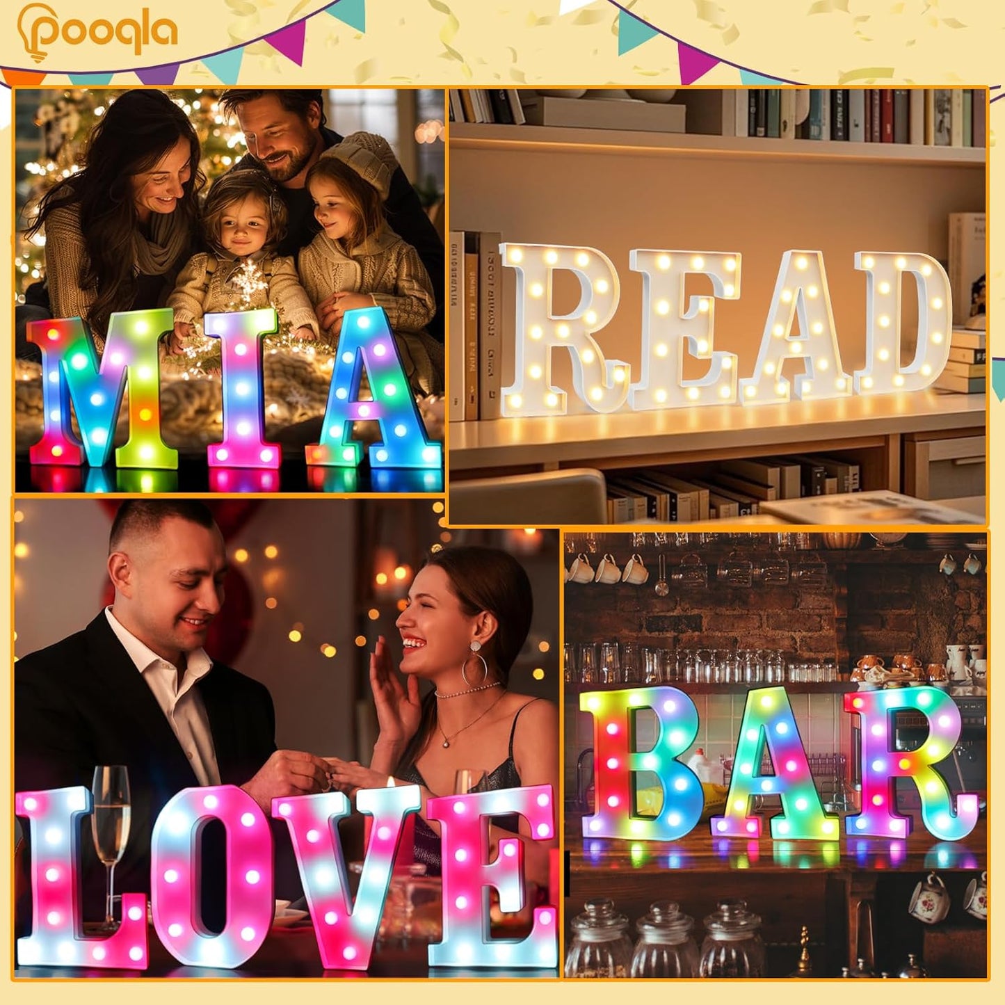 Pooqla Colorful Light Up Letters with Remote, Upgraded 35 Colors LED Marquee Letters, RGB Lighted Letter for Girls Teenager Gift, Birthday, Party, Wedding, Night Light, Room, Bedroom Decor, Letter V