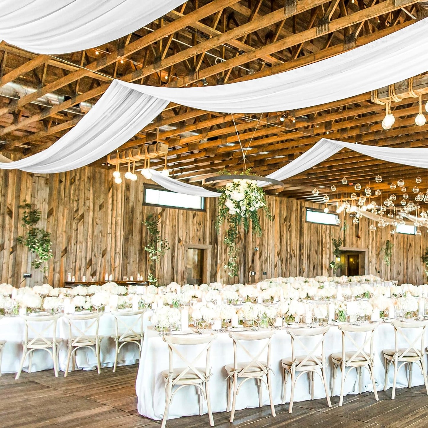 6 Panels White Ceiling Drapes for Wedding, 5ftx40ft Ceiling Drapes Cheesecloth Sheer Fabric Curtain Wedding Arch Draping Fabric Romantic Ceiling Decorations for Wedding Party Ceremony Stage