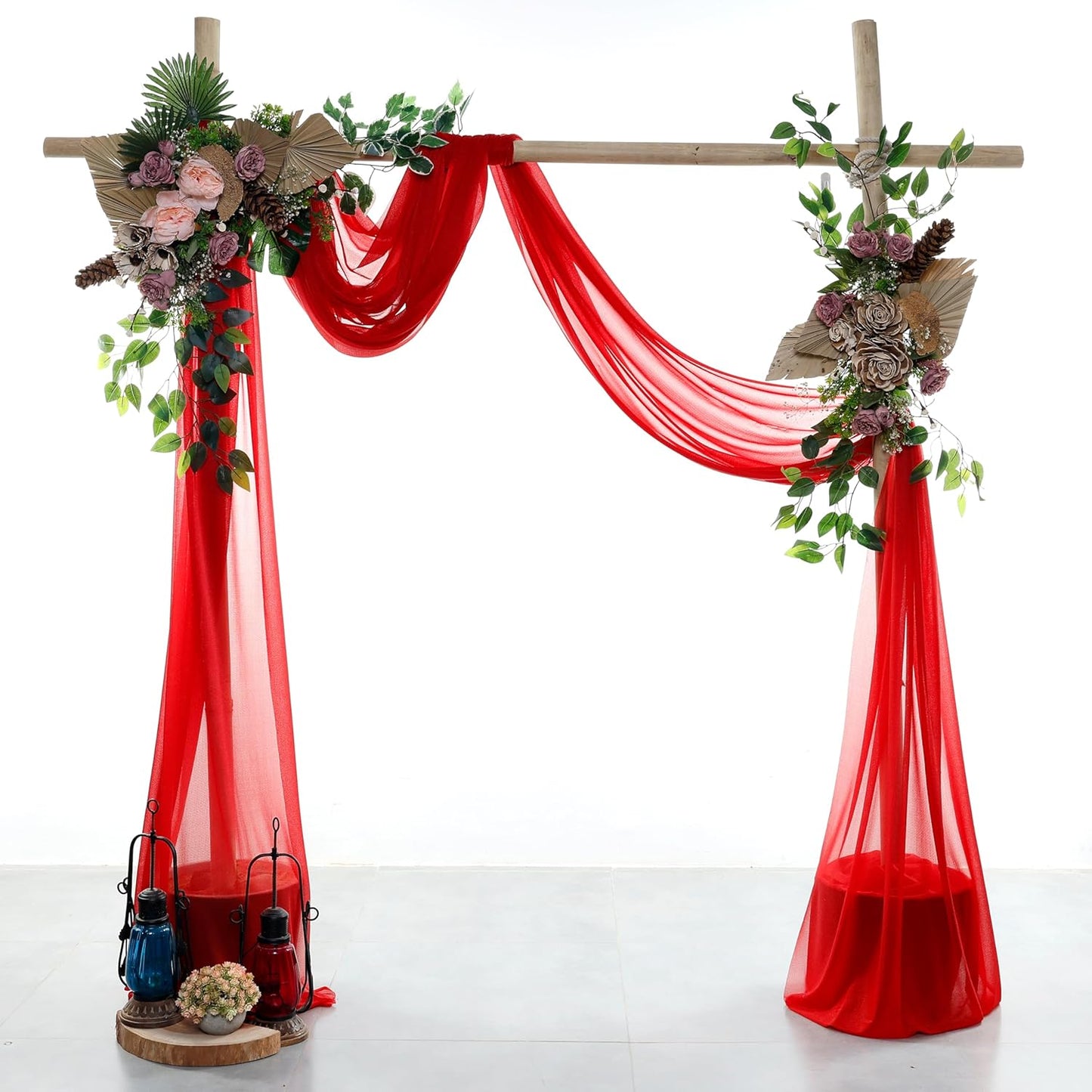 VDS Pack of 2 Panel (30 Inch X 40 Feet) Wedding Arch Draping Fabric Sheer Chiffon Fabric Drapery for Wedding Ceremony Reception Swag Backdrop Canopy Chuppah ARBO Altars Decoration (Red)