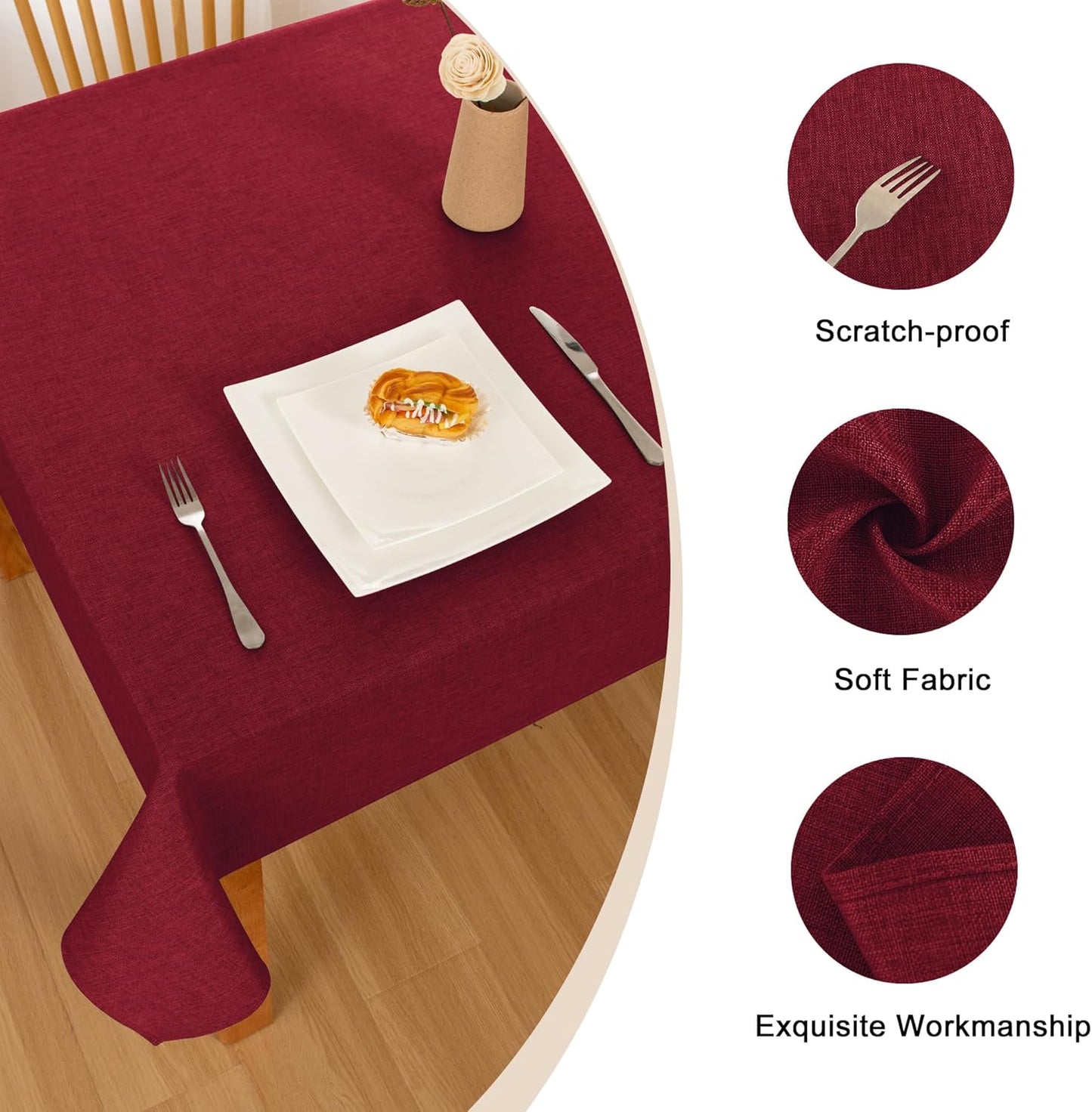 Hiasan Faux Linen Rectangle Tablecloth - Wrinkle and Stain Resistant Washable Table Cloth for Kitchen Dining Room Holiday Table Cover for Dinner, Red, 60 x 120 Inch