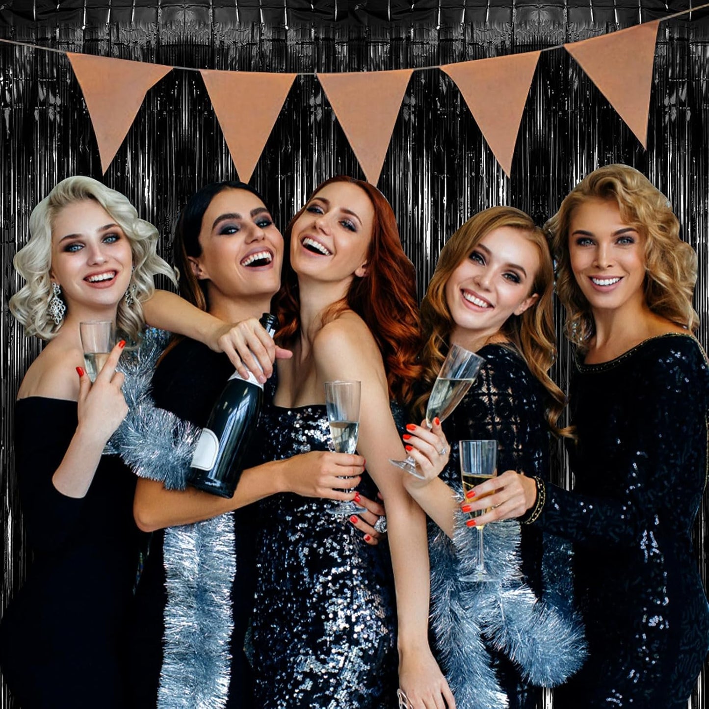 20 Pack Foil Curtain Backdrop Black Metallic Tinsel Foil Fringe Curtains Photo Booth Props for Birthday Wedding Engagement Baby Shower Bachelorette Christmas Holiday Celebration Party Decorations