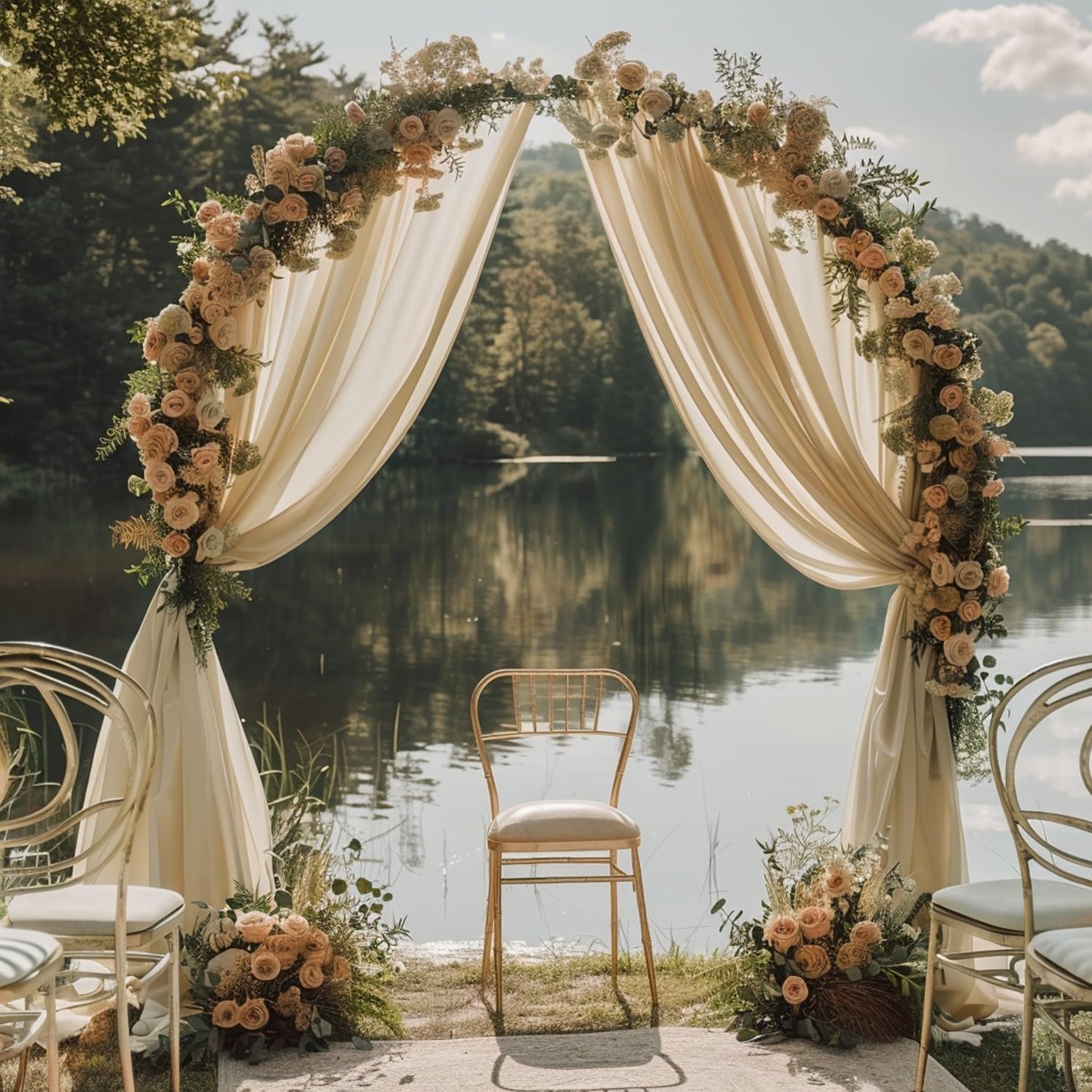 Wokceer Wedding Arch Draping Fabric 2 Panels 28.7" x 20FT Champagne Drapes Sheer Fabric Backdrop Arch Draping Fabric for Wedding Ceremony Birthday Party Bridal Shower Decoration