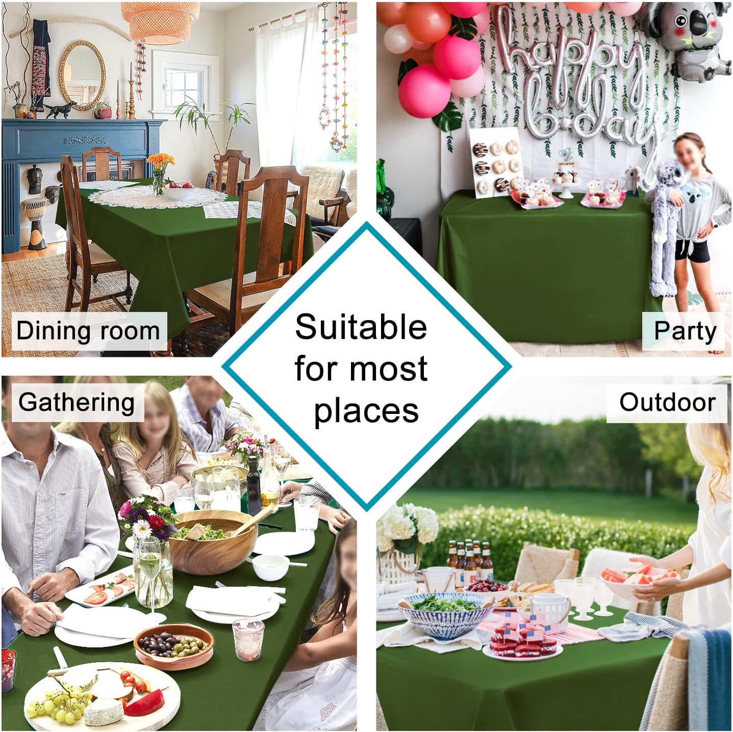 Hiasan Olive Green Square Tablecloth - Waterproof and Spillproof Restaurant Washable Polyester Table Cloth for Dining Room, 30 x 30 Inch