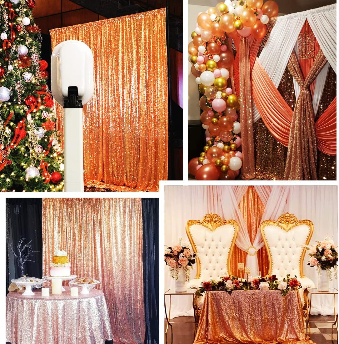 Poise3EHome 7FT x 7FT Rose Gold Sequin Photography Backdrop Curtain for Party Decoration, Rose Gold