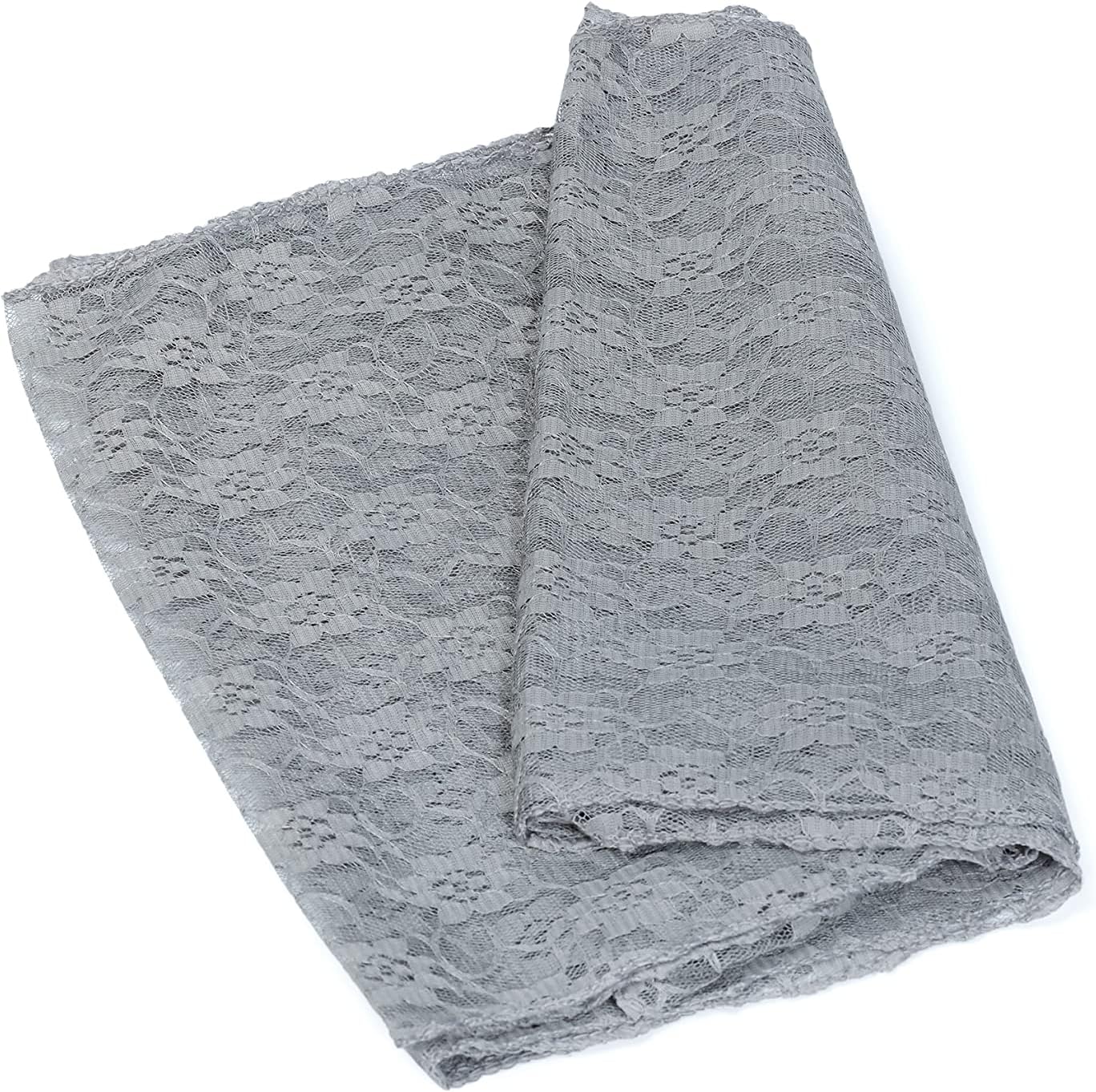 MDS Pack of 15 Wedding 12 x 108 inches Lace Table Runner for Wedding, Decorations for Birthday Parties, Banquets, Graduations, Engagements, and Runners fit Rectangle, Round Table- Silver Gray