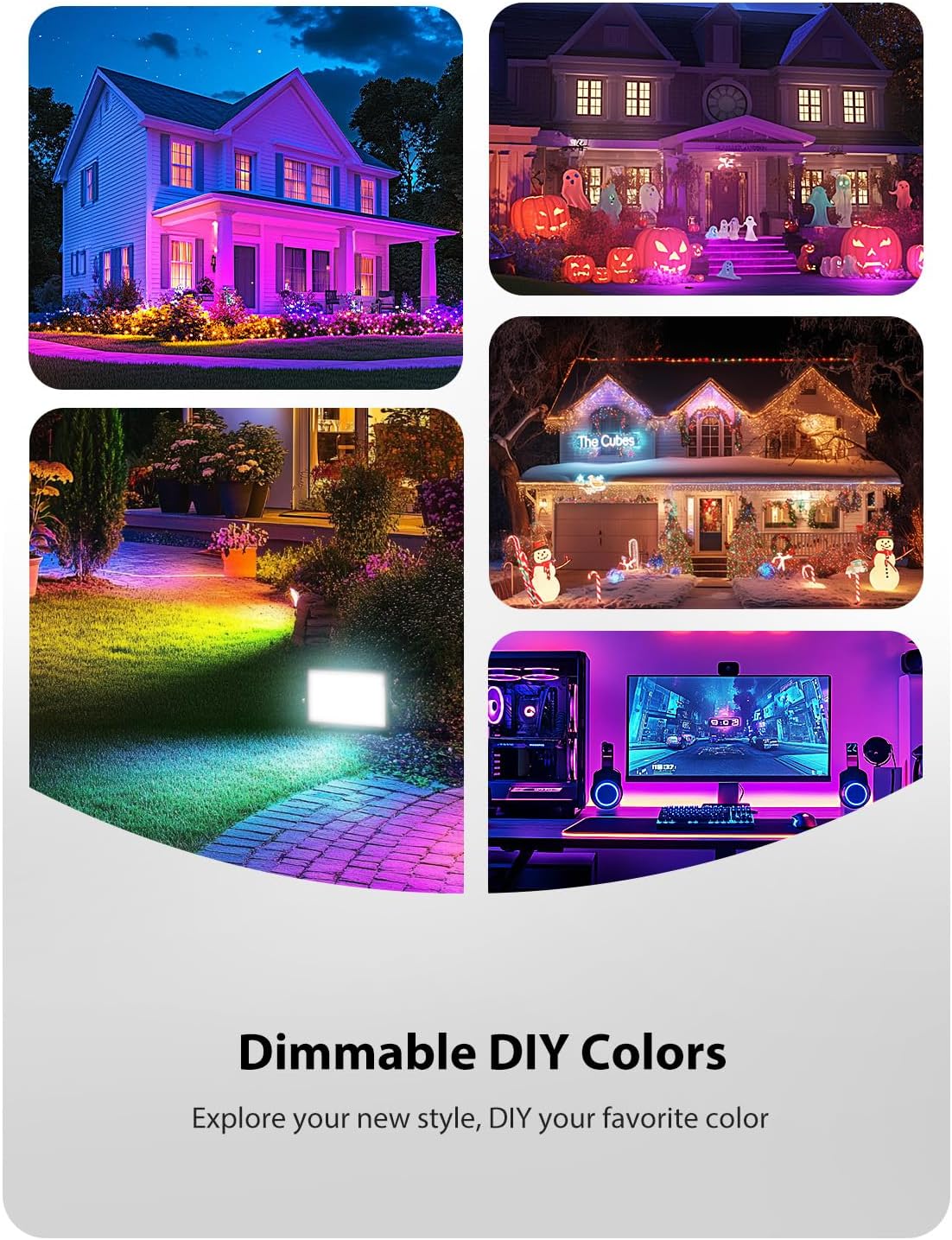 Onforu LED Flood Light Outdoor 500W Equiv, Color Changing RGBW 2700K Floodlight with Remote, Stage Lighting Uplights for Events, IP66 Uplighting Outdoor Spotlight Floor Light for Halloween 4 Pack