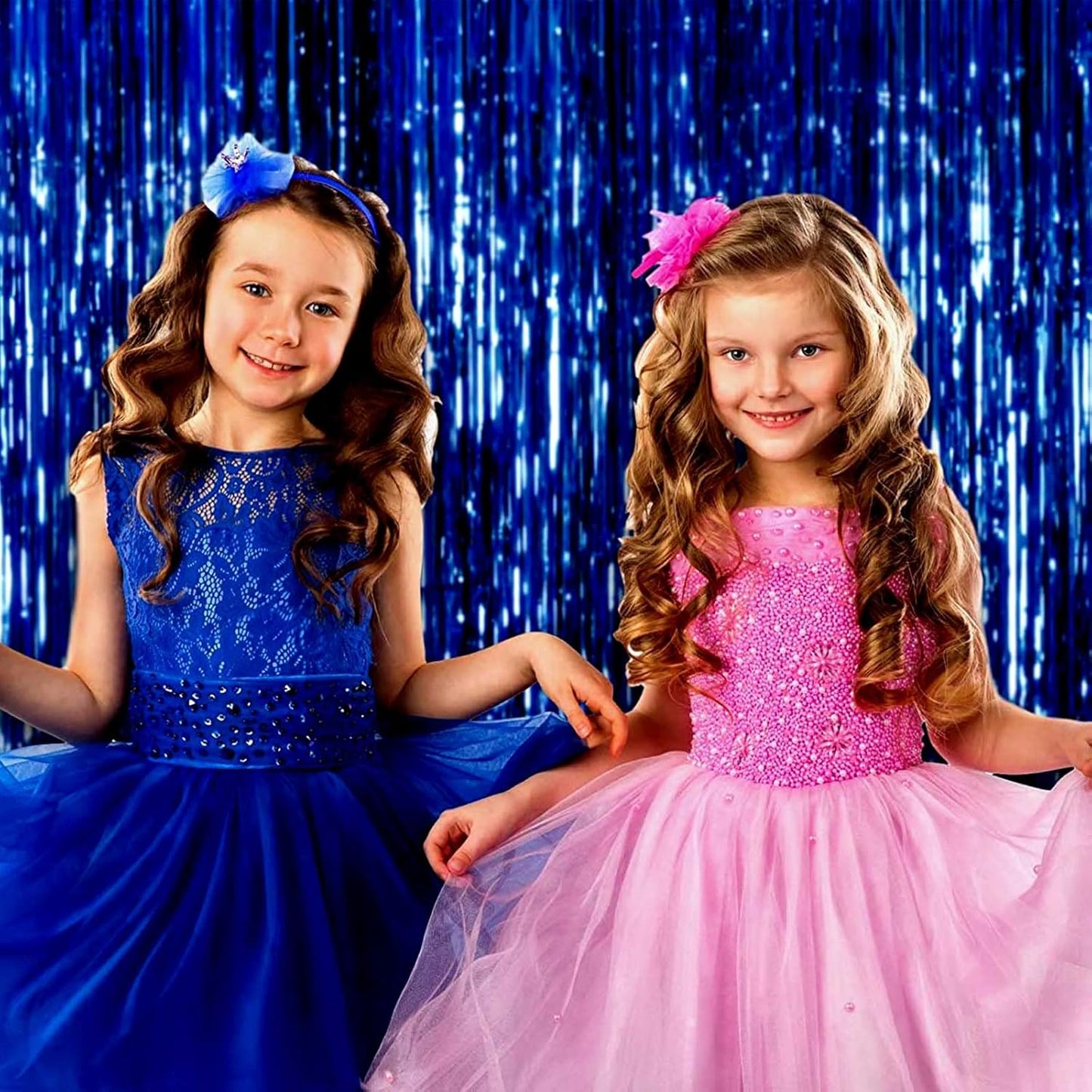 4 Pack Blue Foil Fringe Curtain Backdrop, 3.28Ft x 9.84Ft Metallic Tinsel Streamers for Sea Party, Photo Booth Props, Birthday, 2022 Summer Ocean Theme Party Decoration Supplies