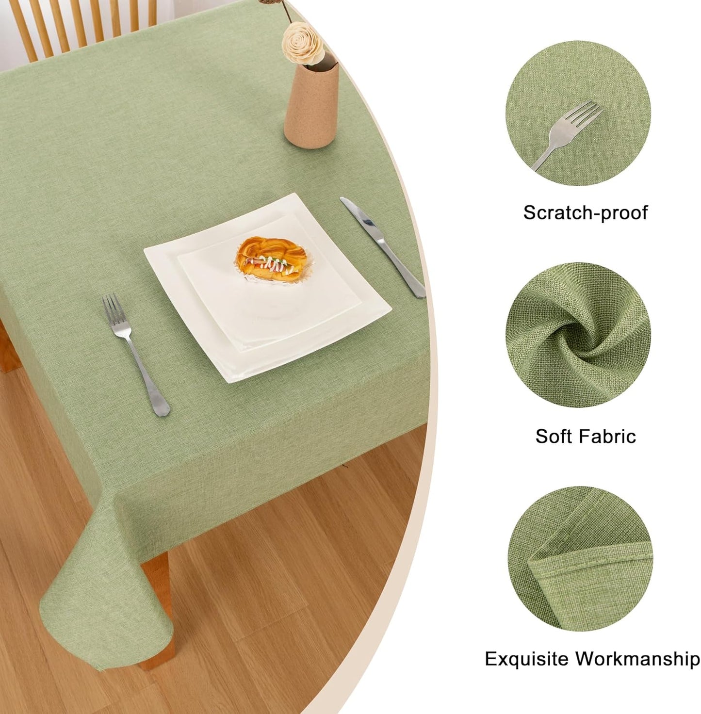 Hiasan Faux Linen Rectangle Tablecloth - Wrinkle and Stain Resistant Washable Table Cloth for Kitchen Dining Room Holiday Table Cover for Dinner, Green, 60 x 120 Inch