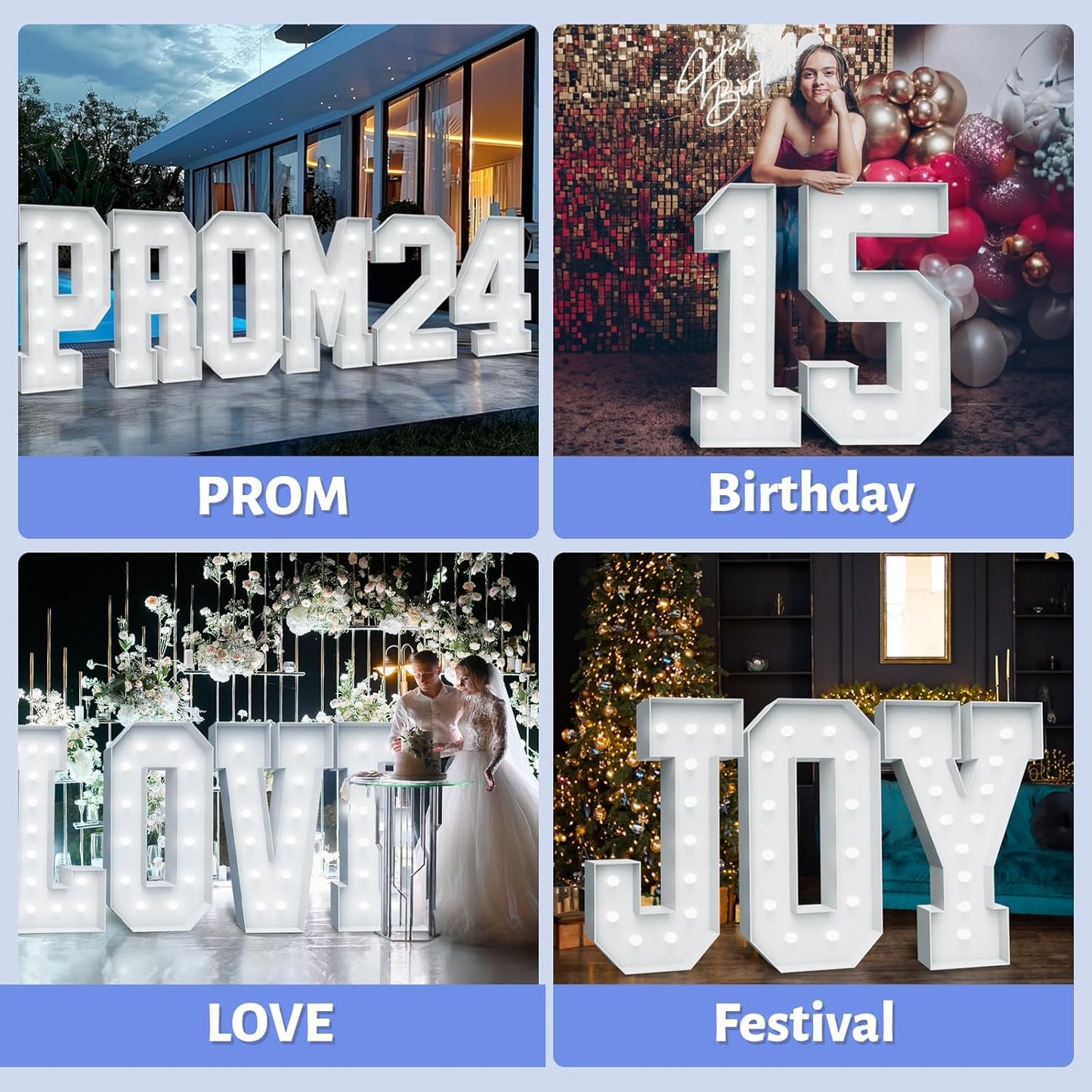 4FT Marquee Light Up Letters - Cool White Light Up Letters W with Fixed Water Bag, Party Decoration Large Marquee Light Up Letters can Be Used for Wedding Decoration, Birthday Party Decoration