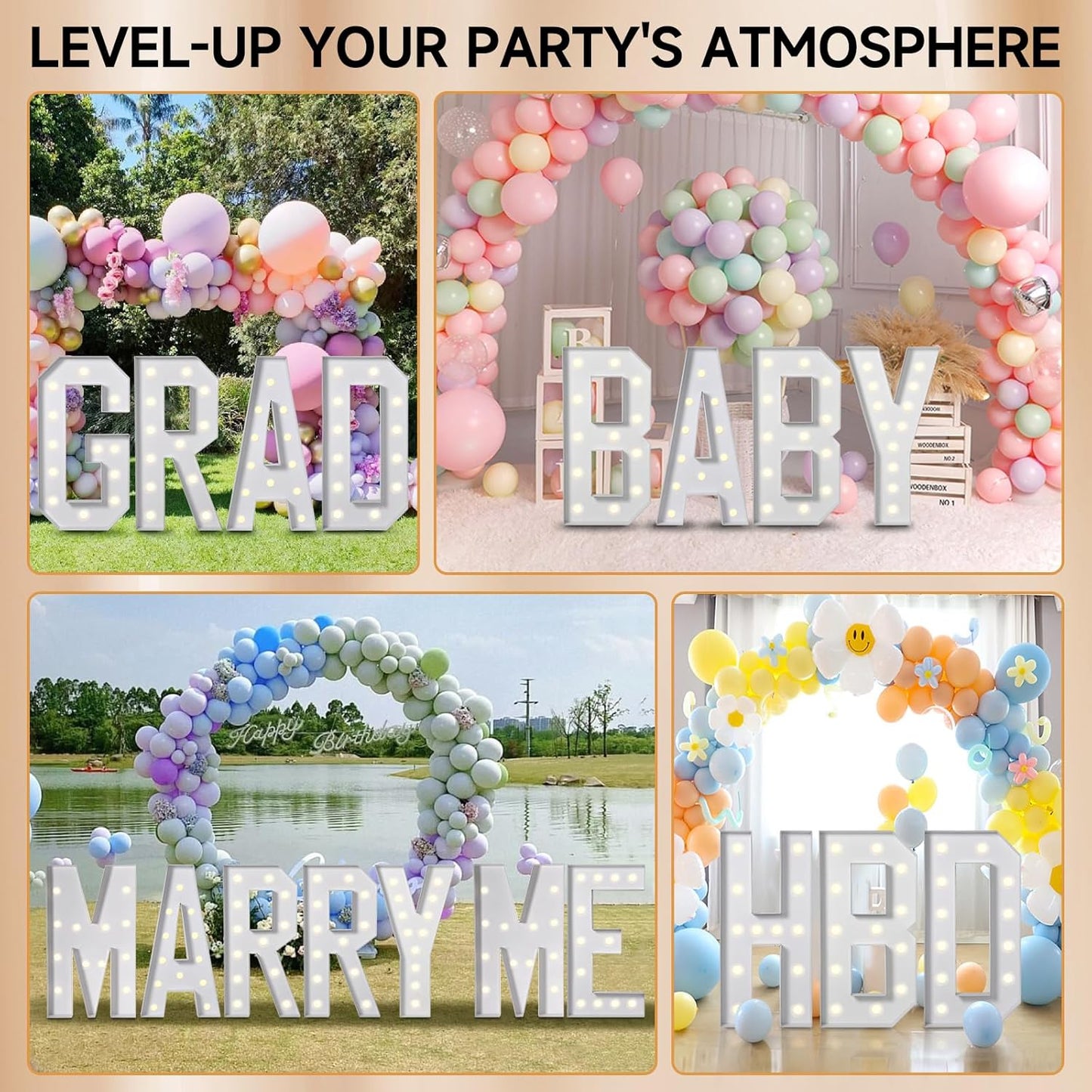 eufony Marquee Letters 4 Feet Tall, 4 FT Marquee Light Up Letters, Giant Light Up Letters 4FT for Birthday Party Baby Shower Gender Reveal Graduation Decorations, Letter E with LED Lights DIY Kit