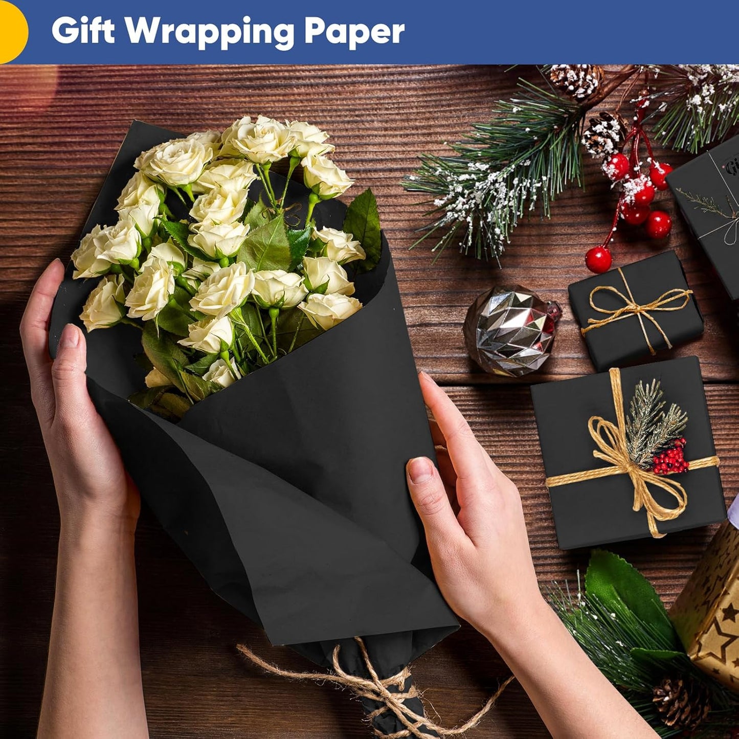 Vanhench Black Art & Construction Paper 17.6"×670", Black Kraft Paper Roll for Gifts Crafts Bouquet Flower Wrapping, Moving Supplies, Poster Bulletin Board Paper
