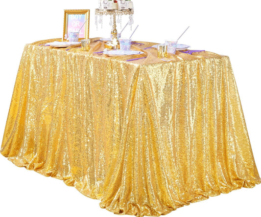 QueenDream Gold Sequin Tablecloth 60x102 Inch Sparkly Gold Wedding Tablecloth for Baby Shower Birthday Christmas Party Decorations