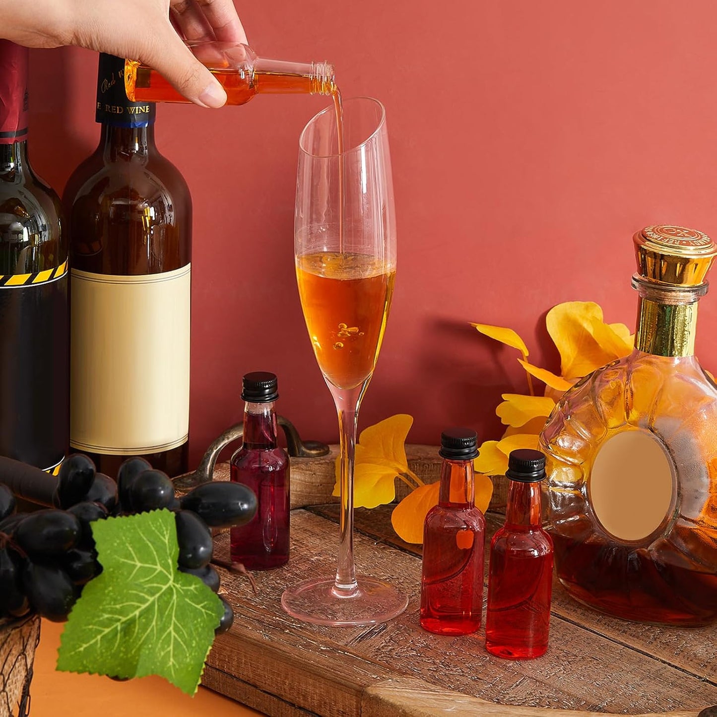 Tessco 100 Pcs Mini Liquor Bottles Plastic Mini Salad Dressing Bottle Christmas Small Shooter Alcohol Holders with Cap Wine Hot Sauce(1.7 Oz,Black)