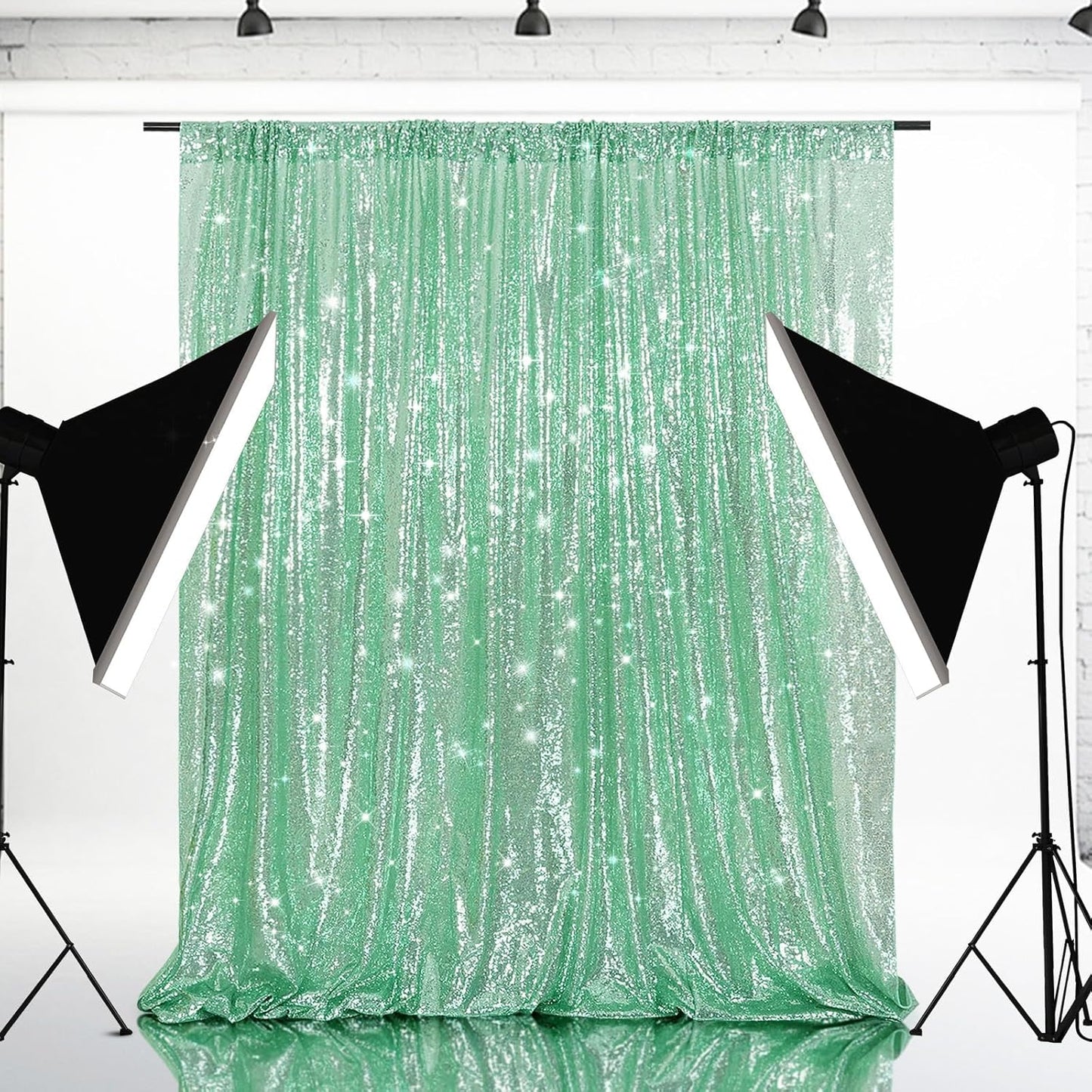 Eternal Beauty Mint Green Sequin Backdrop, 8x10 Ft Glitter Background Curtains for Shimmer Photography Party Wedding Birthday Back Drop Decor