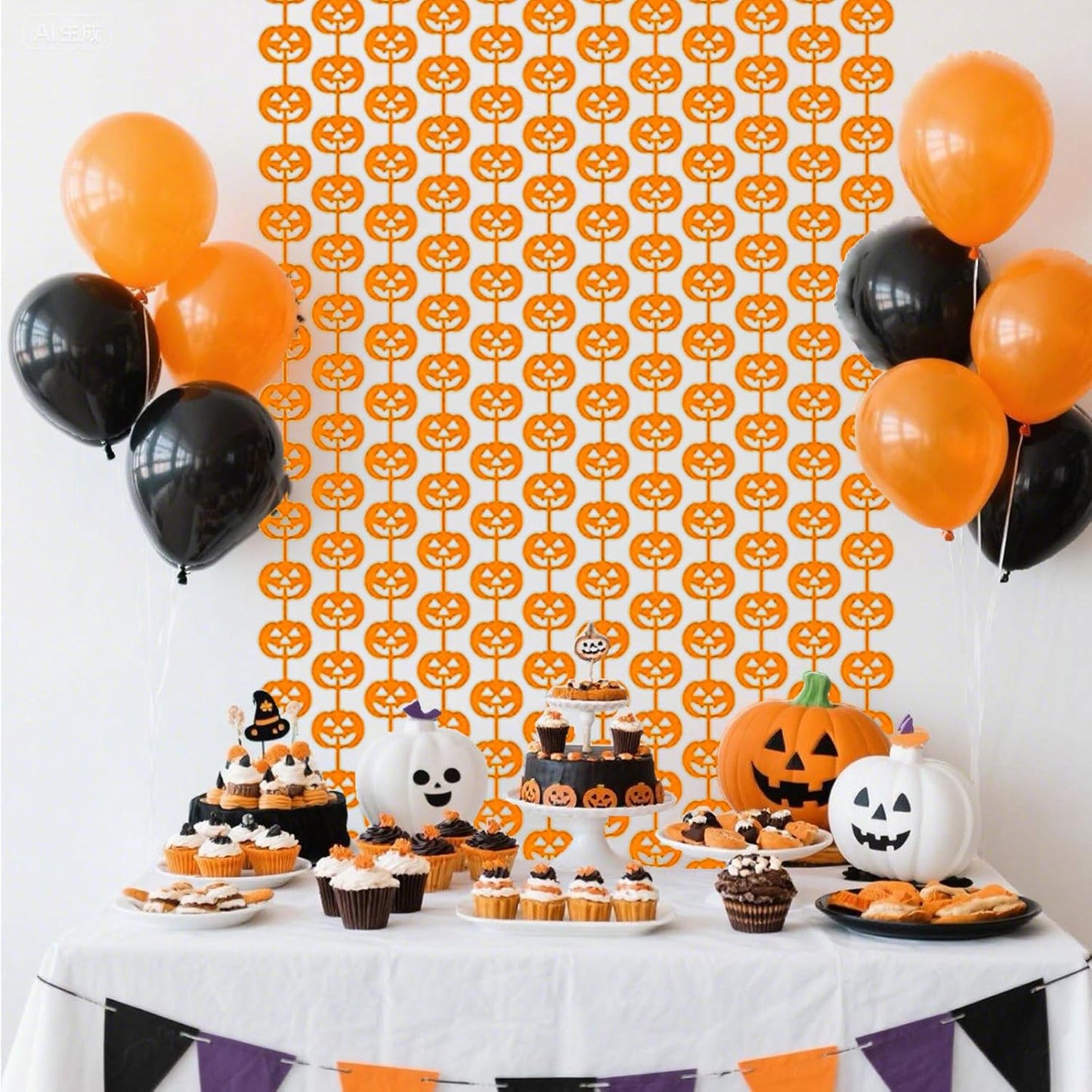 Halloween Thanksgiving Party Decorations - 2 Packs Orange Pumpkin Foil Fringe Streamers Curtains for Gothic Evil Birthday Baby Shower Wedding Wall Party Decor(3.3x6.6 ft)
